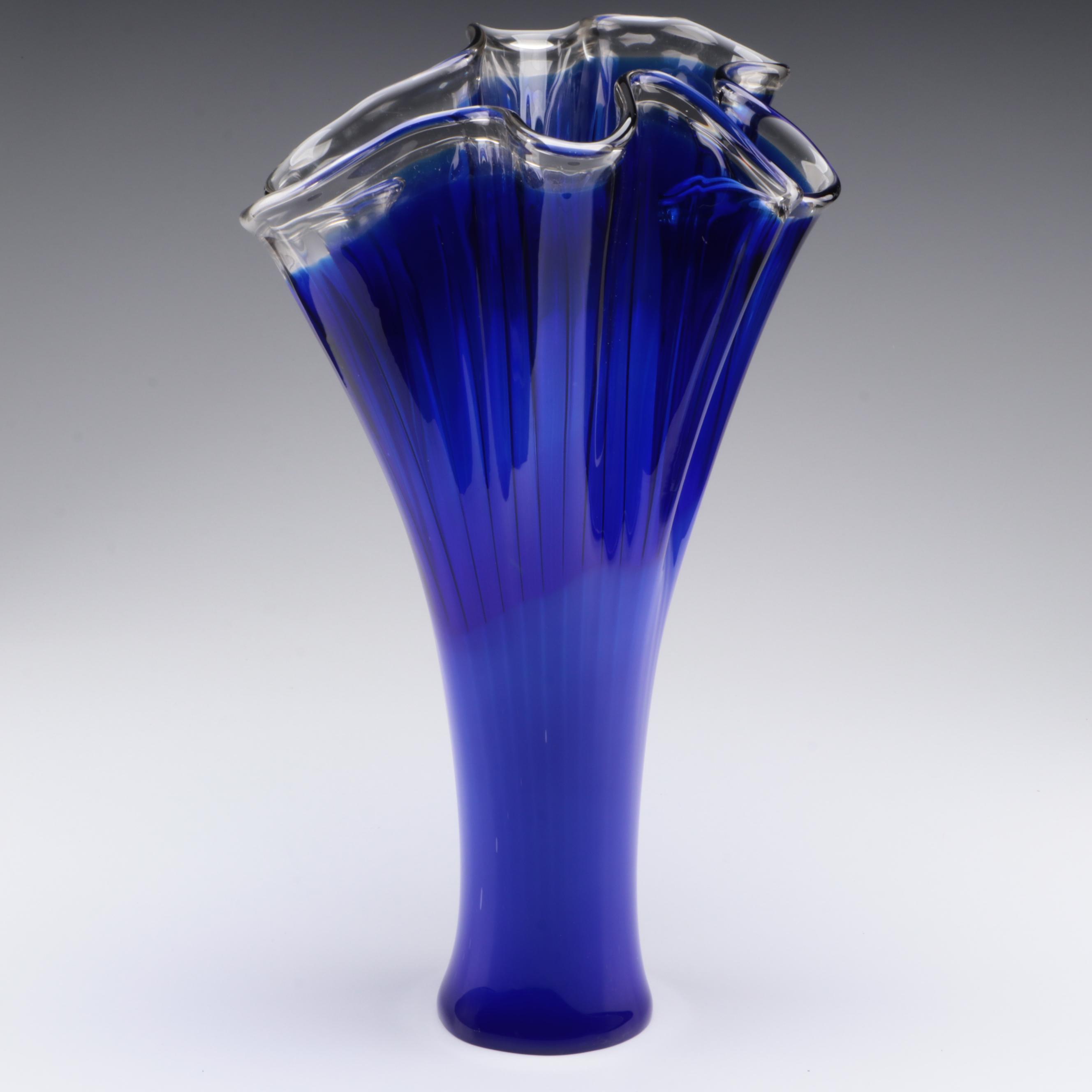 Kirch Cobalt Ukrainian Art Glass Handkerchief Vase