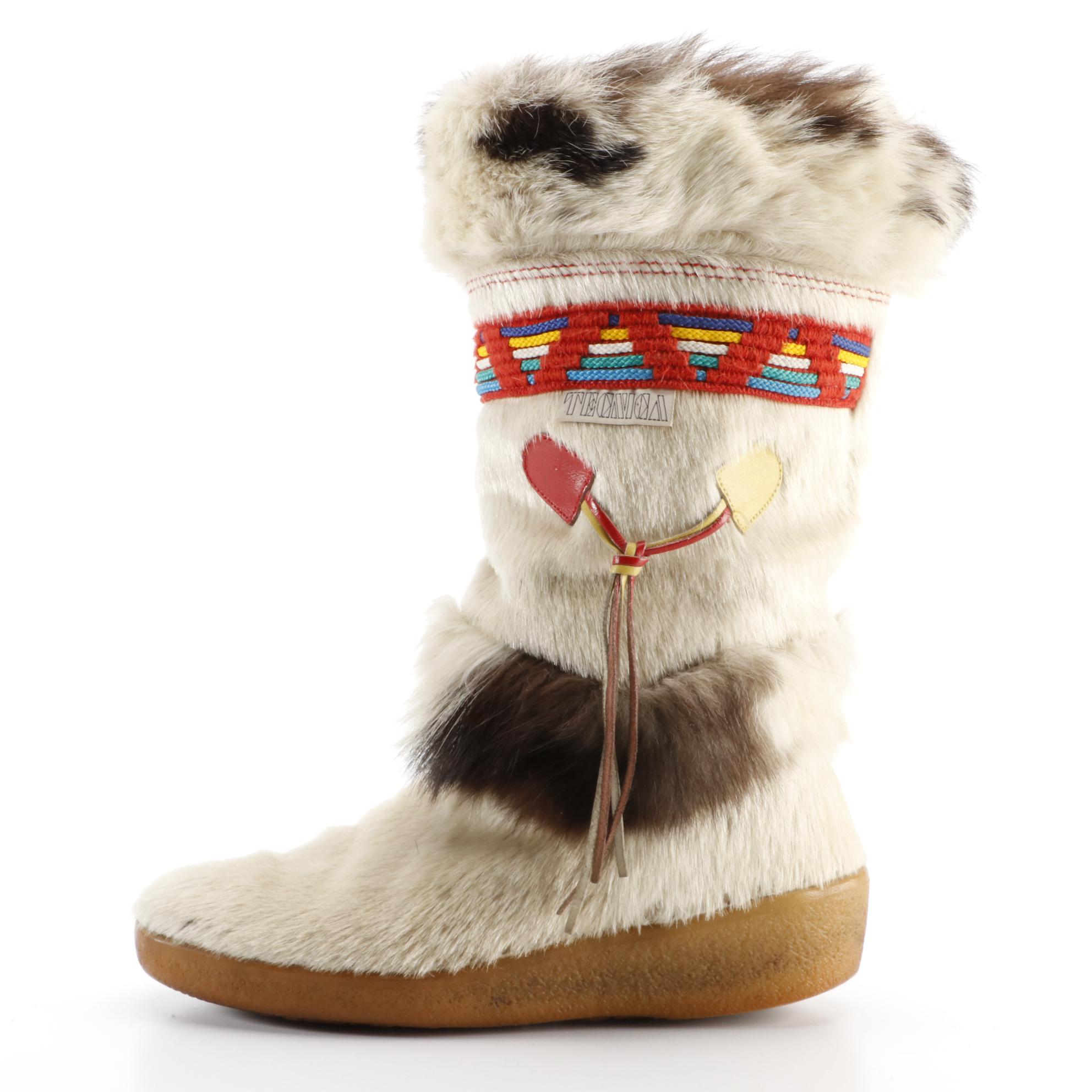 Tecnica Mid-Calf Wedge Boots in Pony Hair and Goat Fur Trim