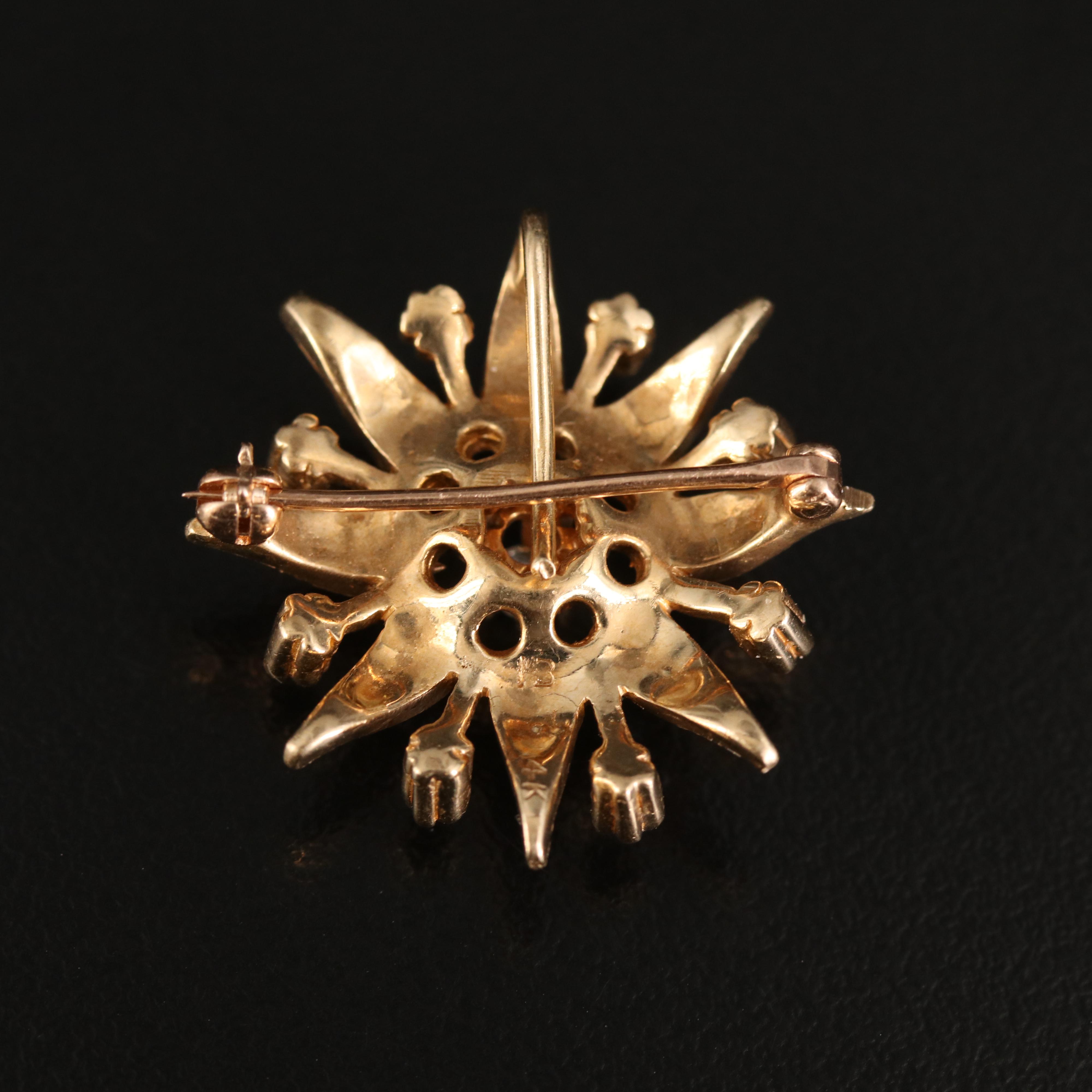 14K Diamond and Seed Pearl Sunburst Converter Brooch