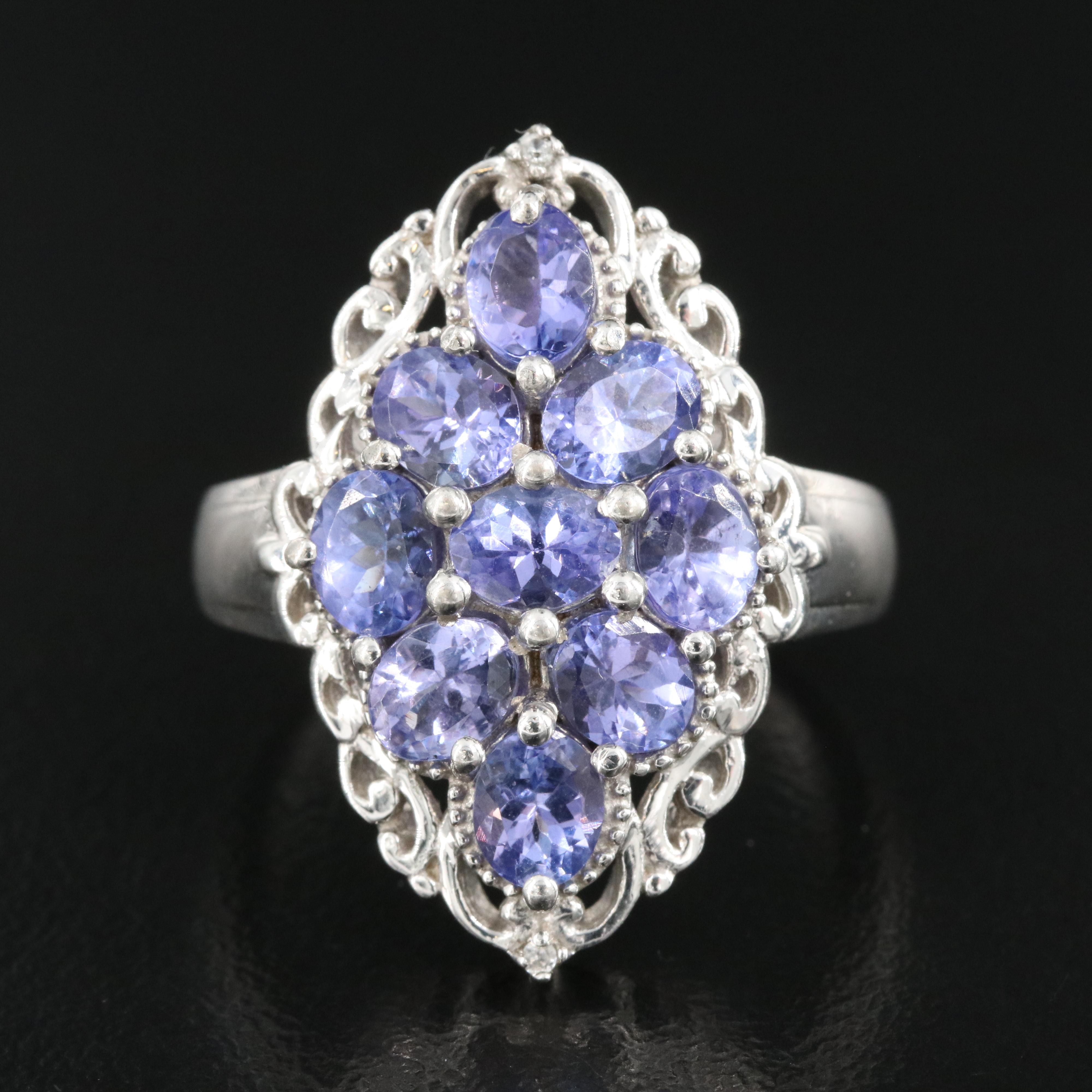 Sterling Tanzanite and Zircon Navette Ring