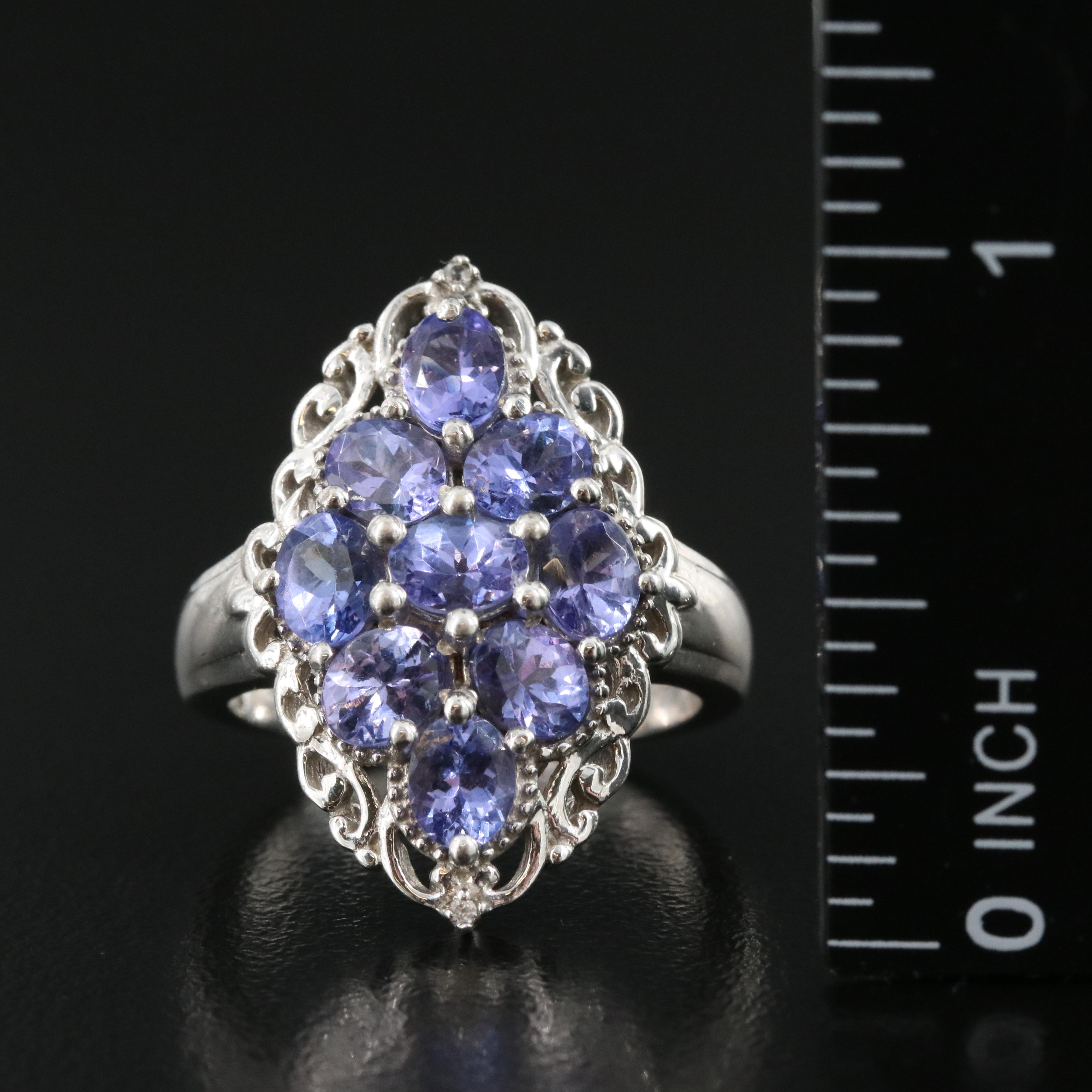 Sterling Tanzanite and Zircon Navette Ring