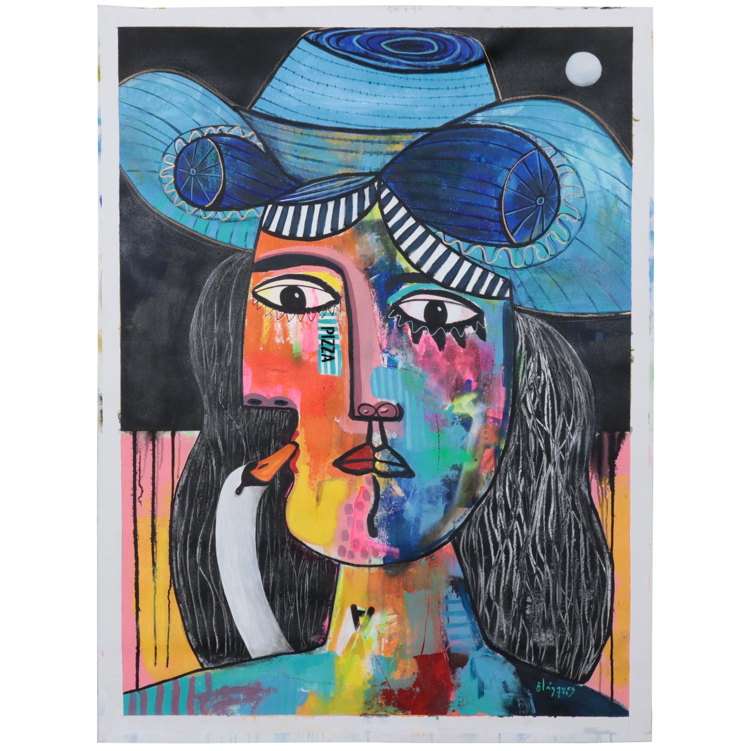 Michel Blázquez Mixed Media Painting "Leda and the Swan," 2023