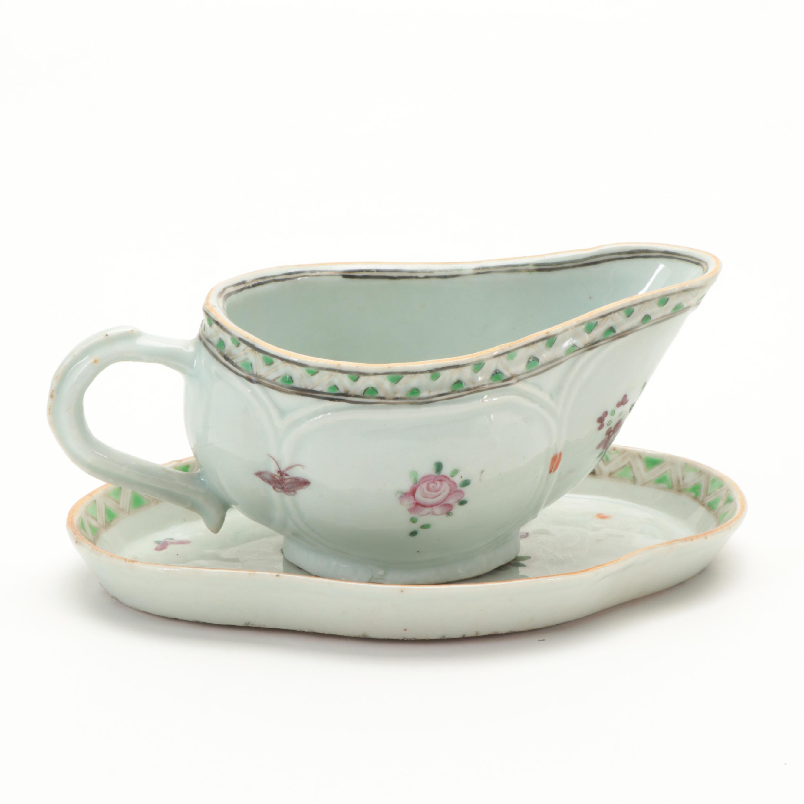 Chinese Export Porcelain Sauce Boats and Underplates