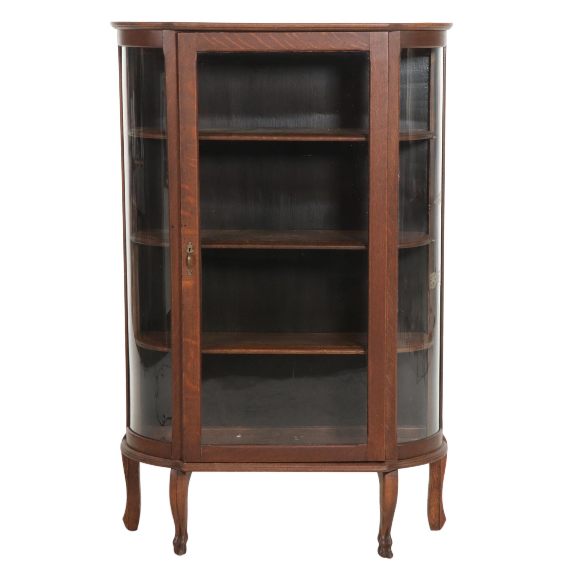 Quartersawn Oak Display Cabinet with Curved Glass Sides, Early 20th Century