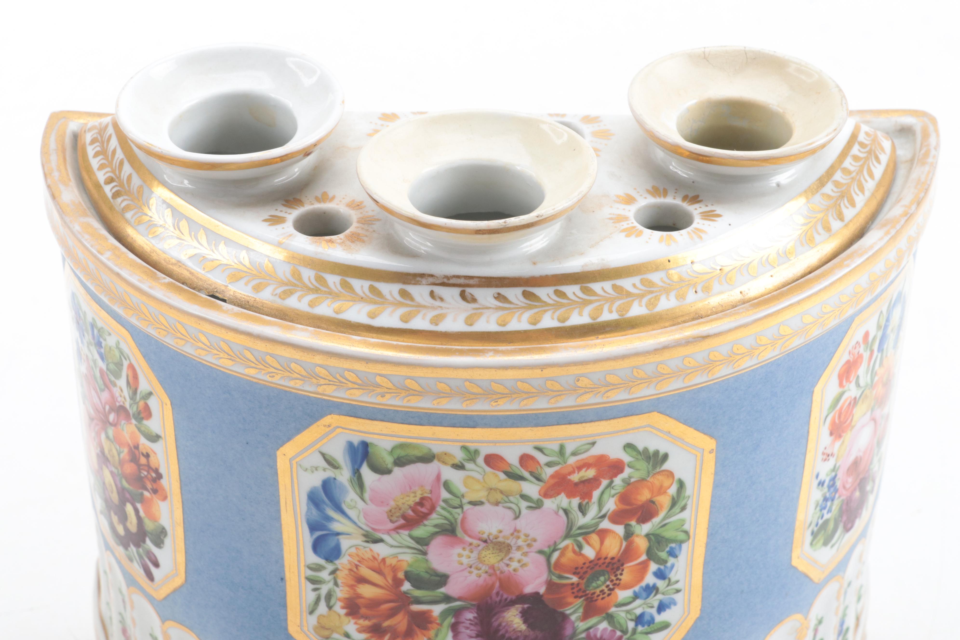 English Porcelain Demilune Bough Pot, Early to Mid-19th Century