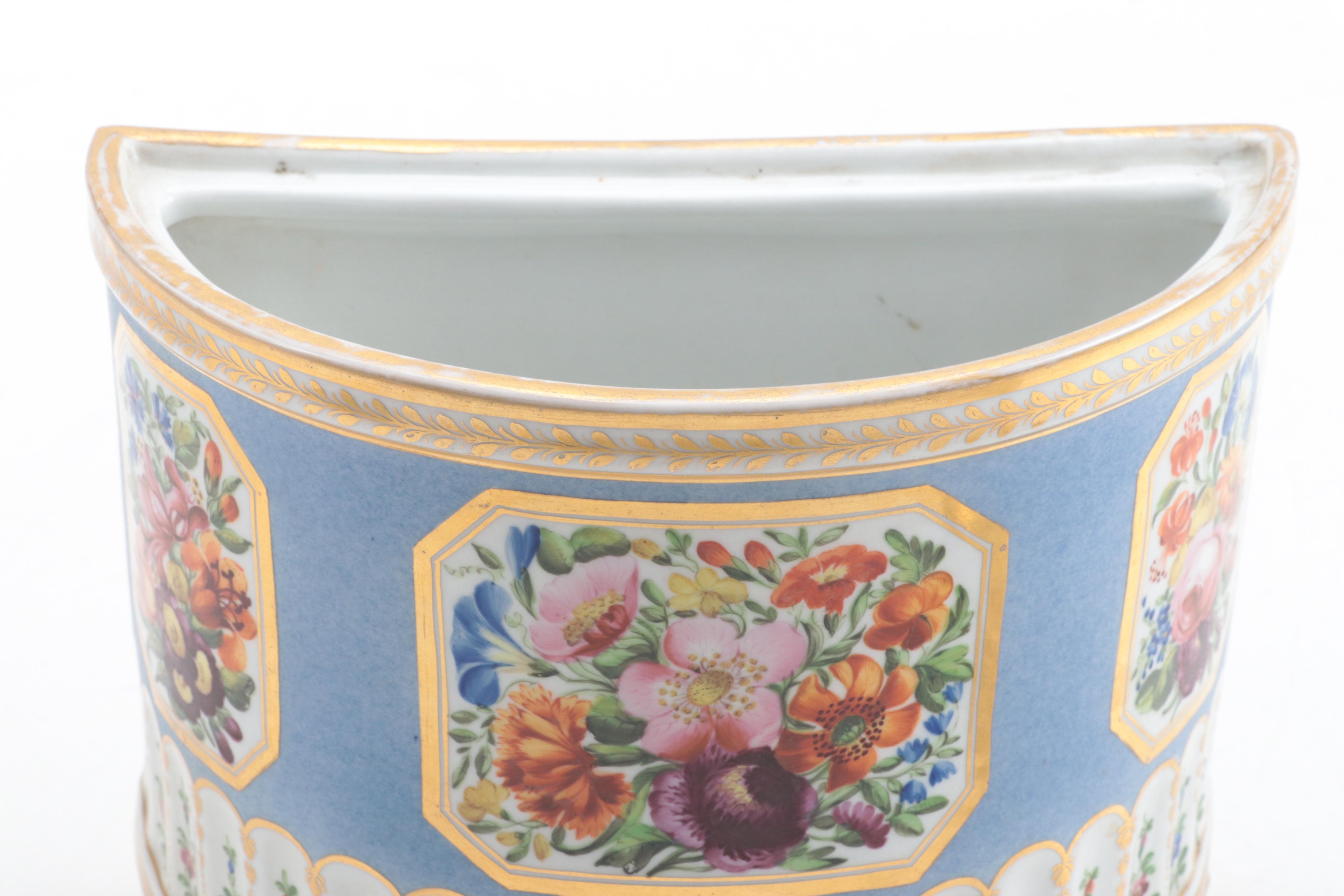 English Porcelain Demilune Bough Pot, Early to Mid-19th Century