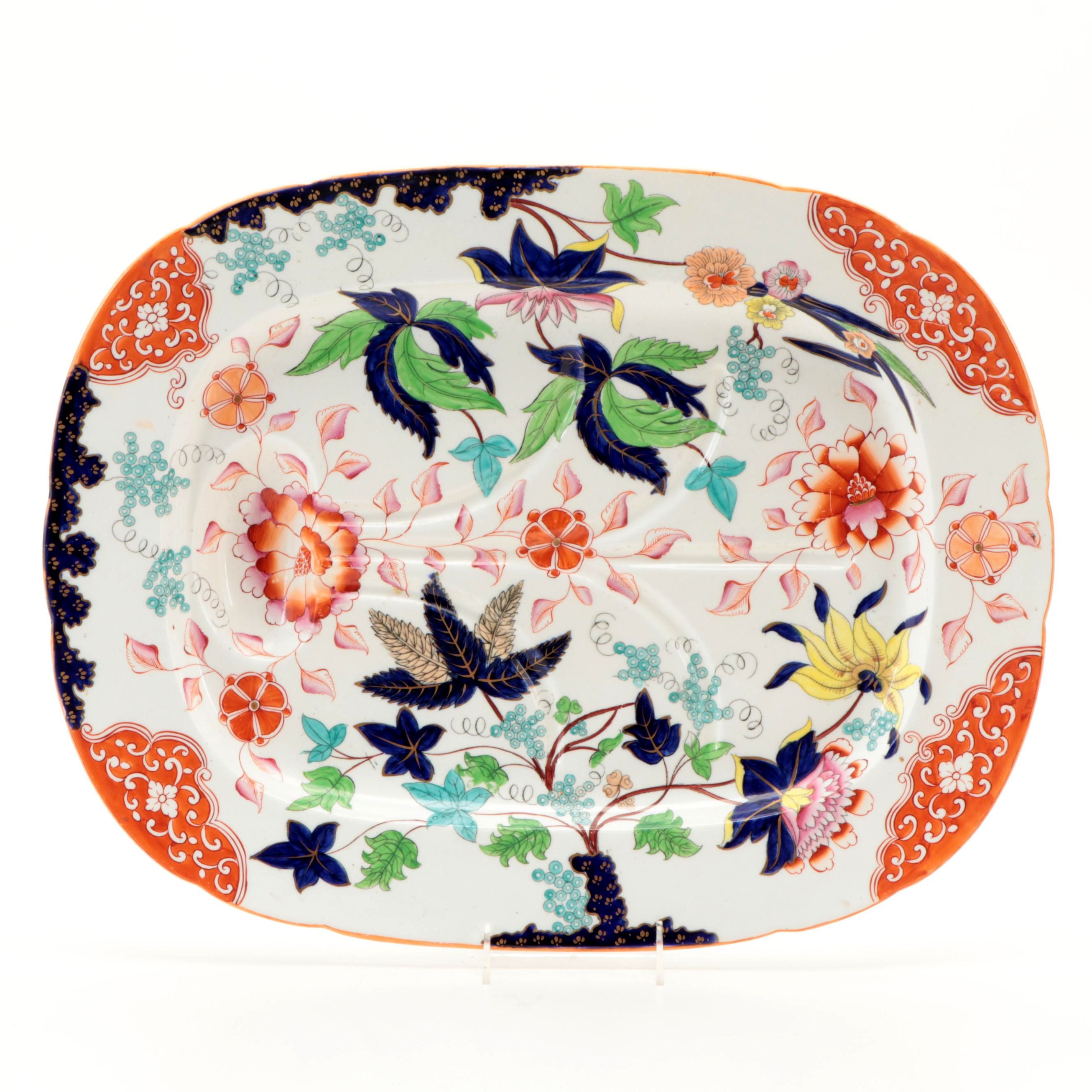 English Hand-Painted Porcelain Meat Platter, 19th Century