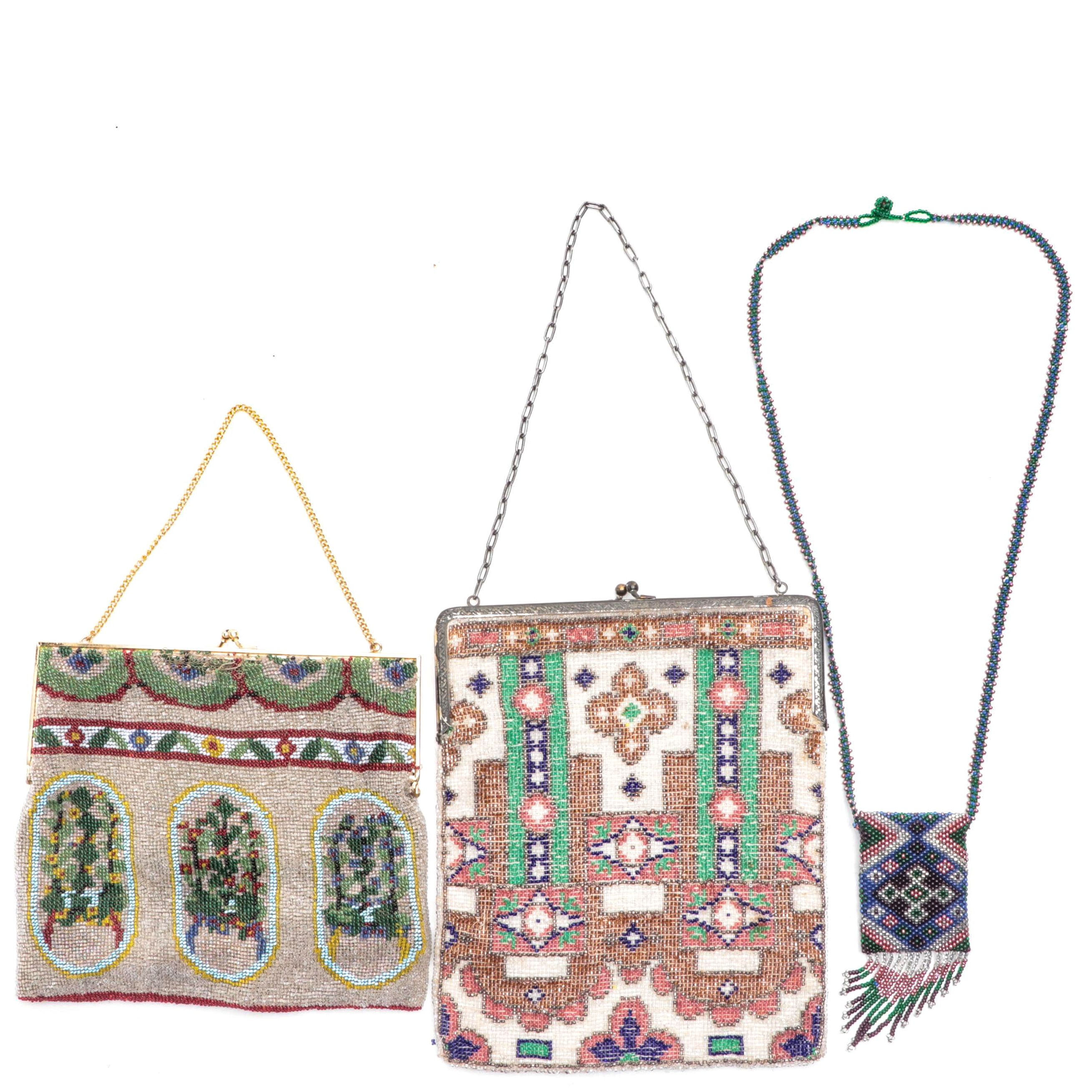 Floral and Geometric Beaded Purses and Coin Pouch