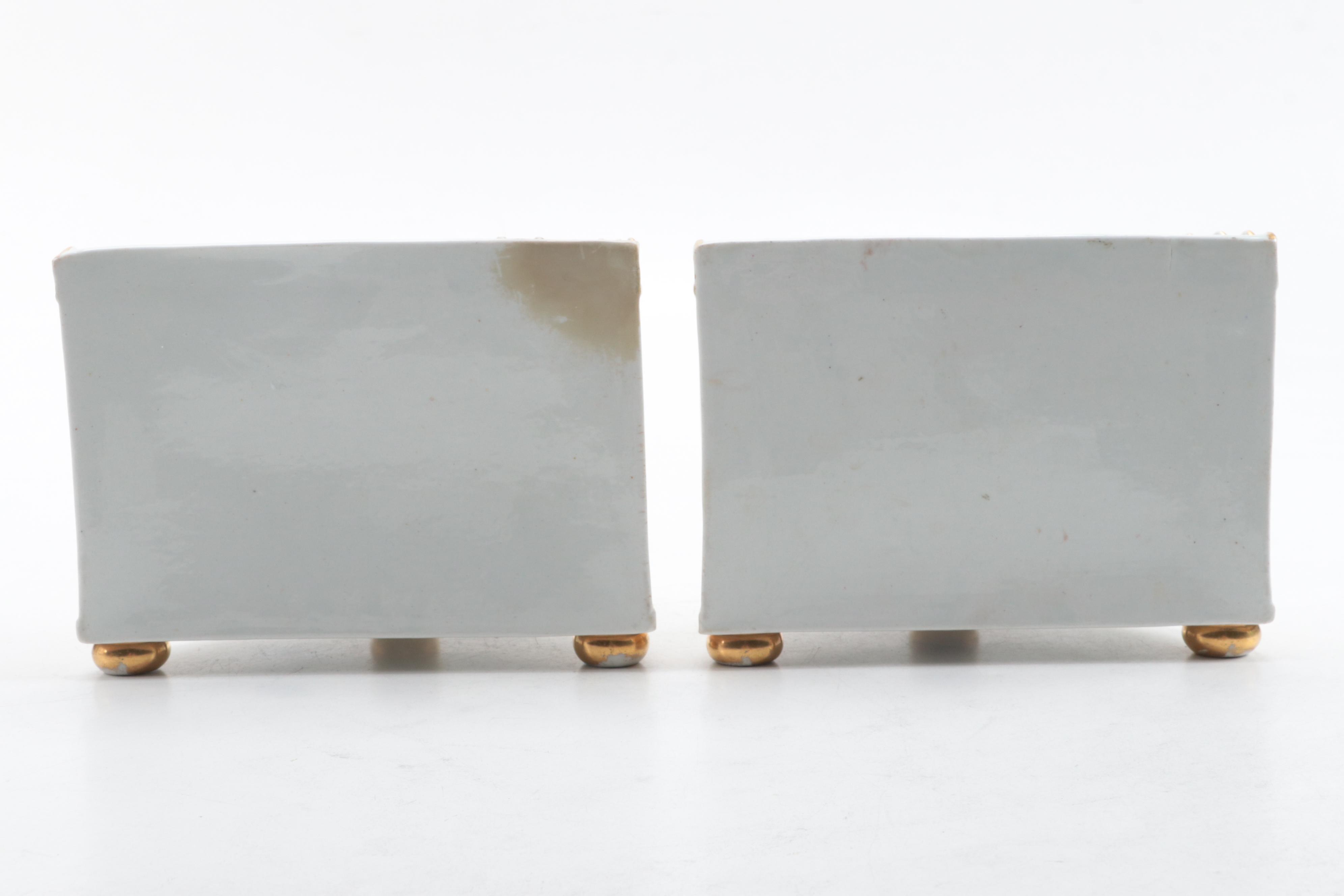 English Porcelain Scenic Demilune Bough Pots, Early to Mid 19th Century