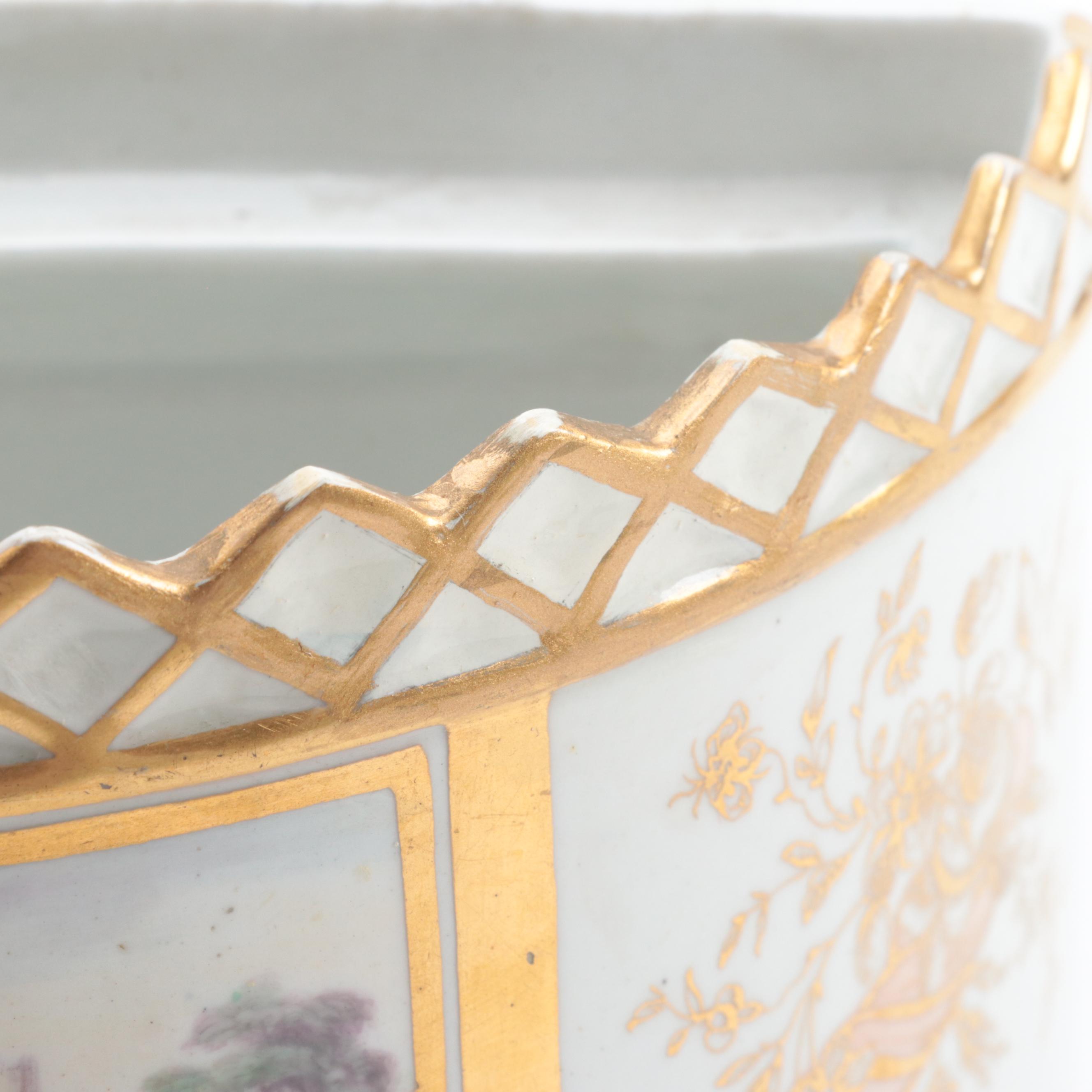 English Porcelain Scenic Demilune Bough Pots, Early to Mid 19th Century