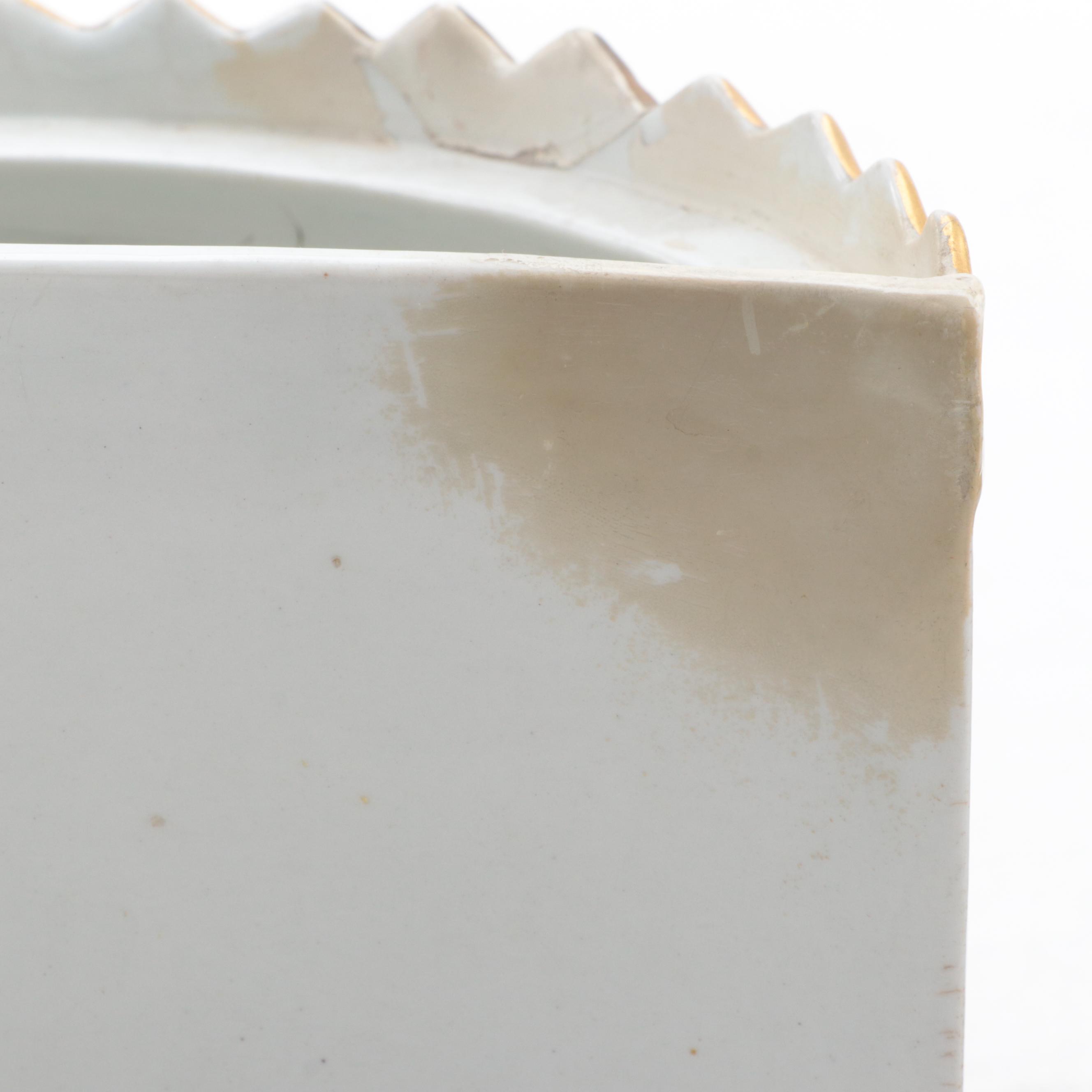 English Porcelain Scenic Demilune Bough Pots, Early to Mid 19th Century