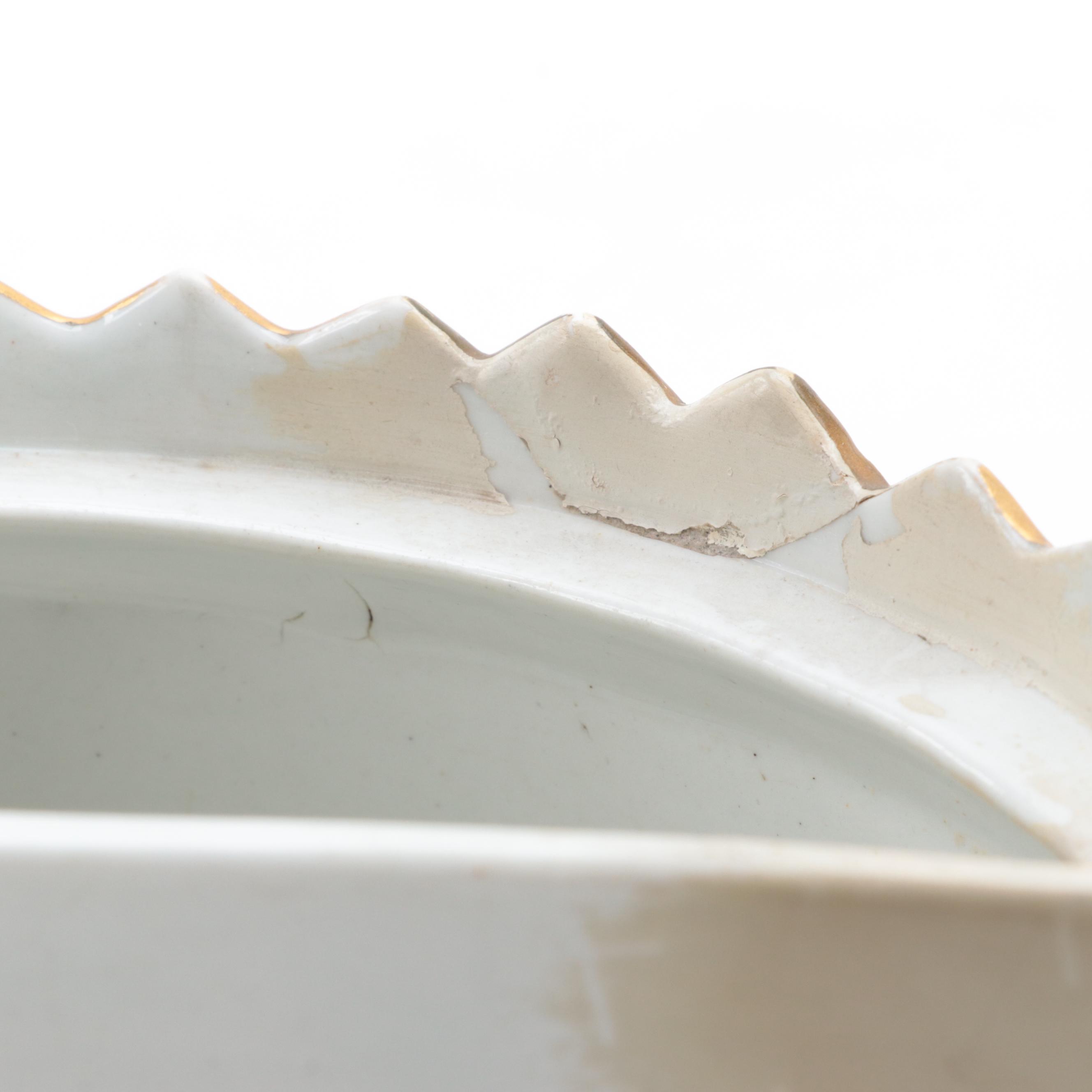 English Porcelain Scenic Demilune Bough Pots, Early to Mid 19th Century