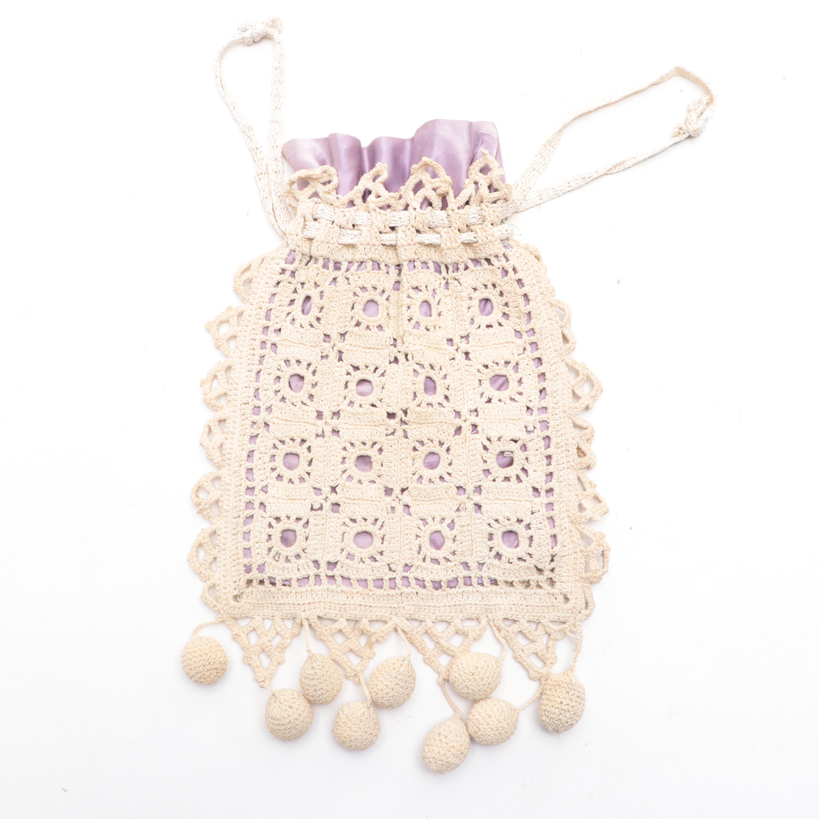 Crocheted Drawstring Pouches with Patterned Scarves