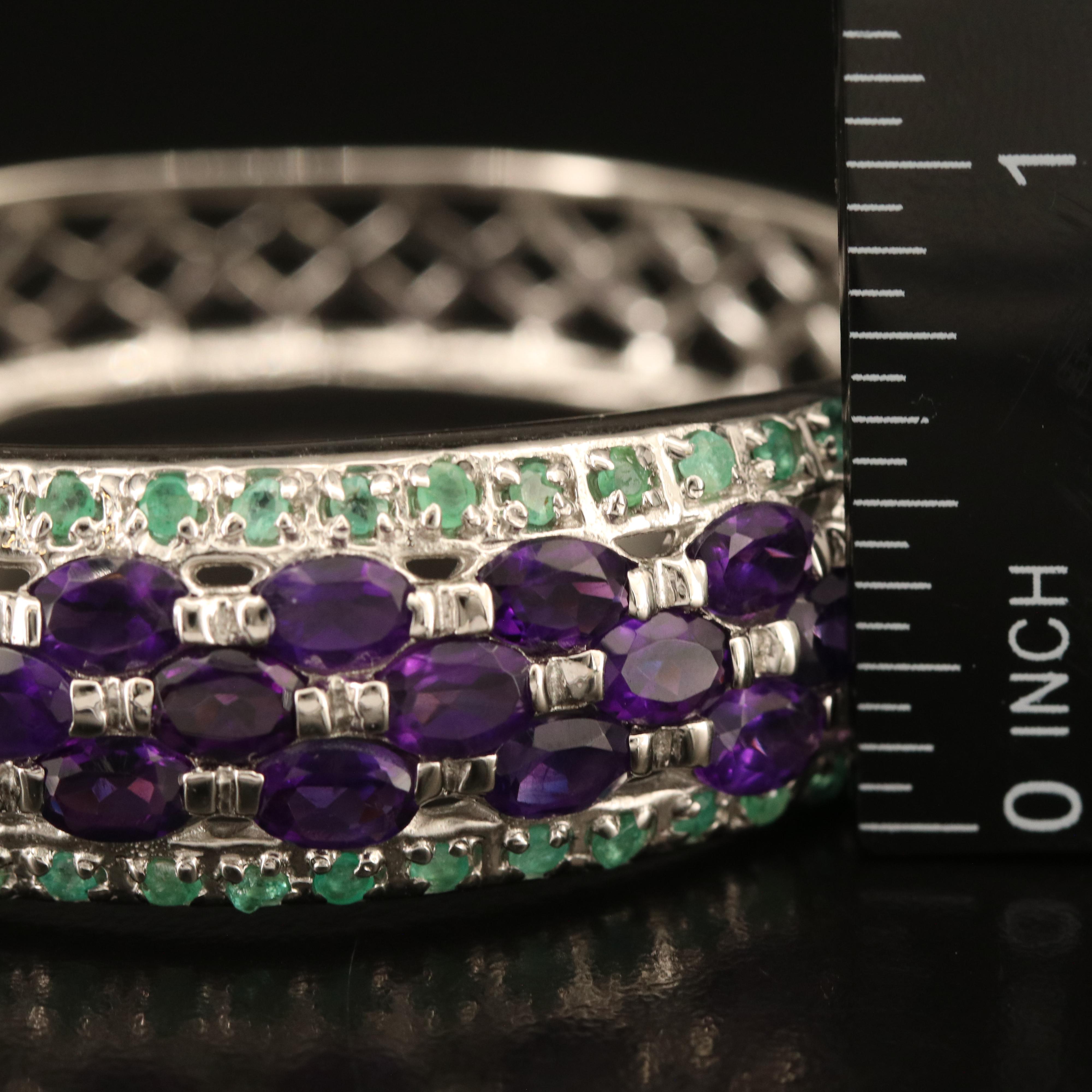 Sterling Amethyst and Emerald Hinged Bangle
