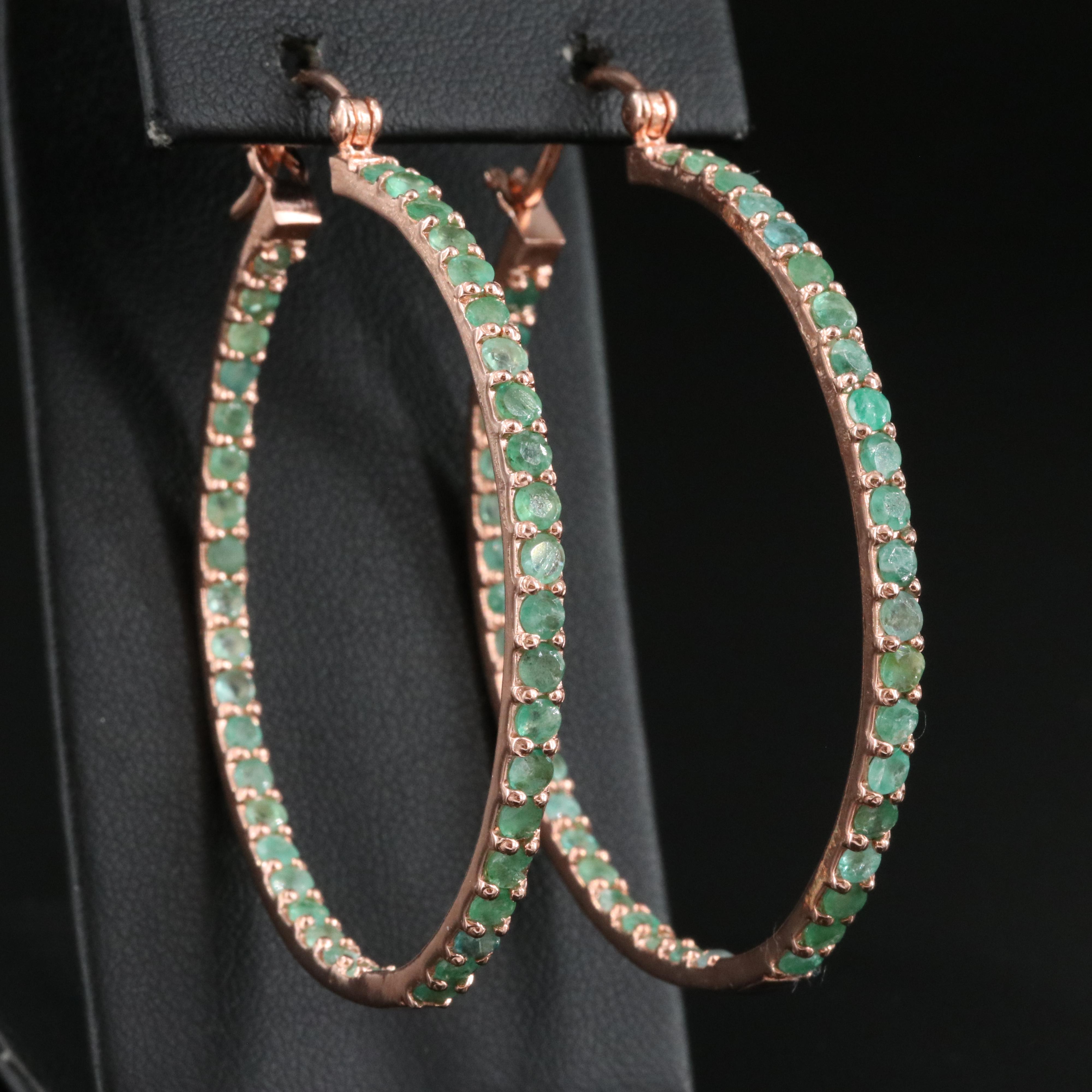 Sterling Emerald Inside-Out Large Hoop Earrings