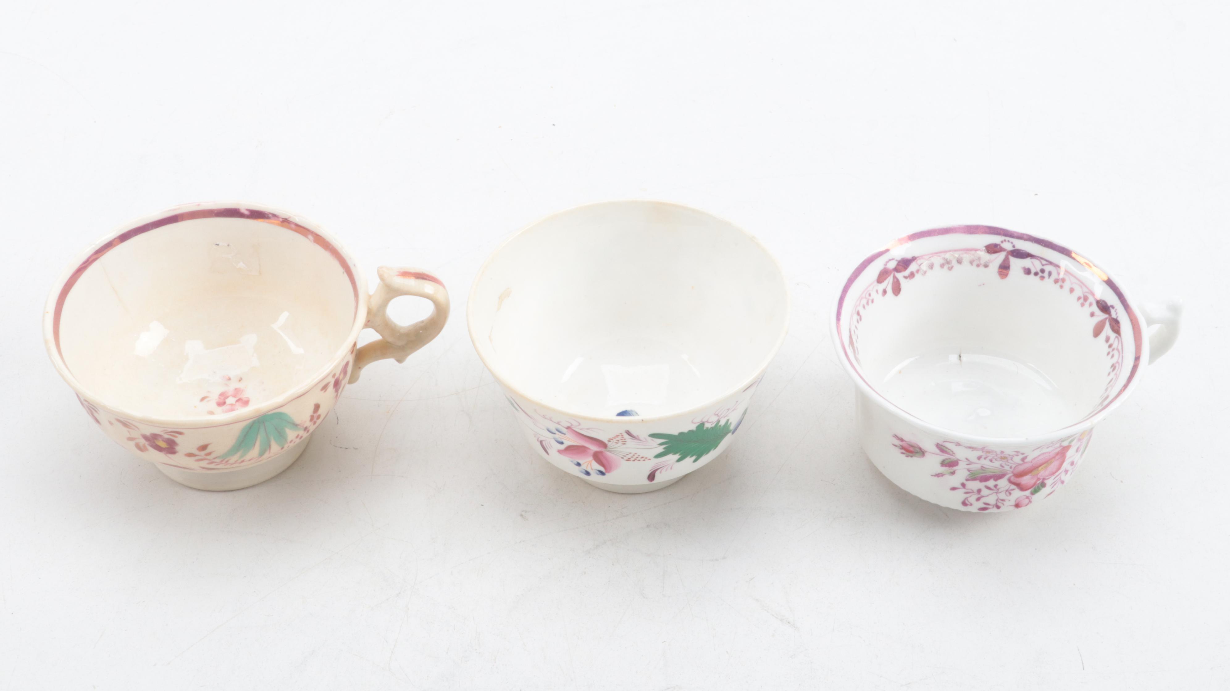 English Pearlware Pink Luster and Other Teacups and Tea Bowls, 19th Century