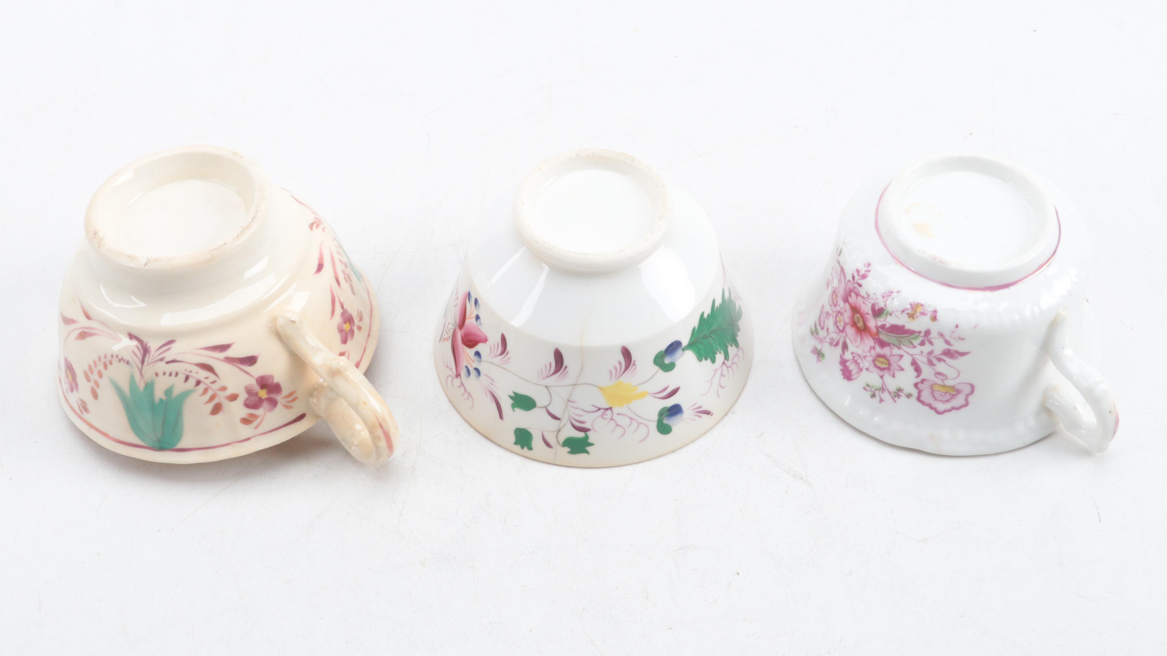 English Pearlware Pink Luster and Other Teacups and Tea Bowls, 19th Century