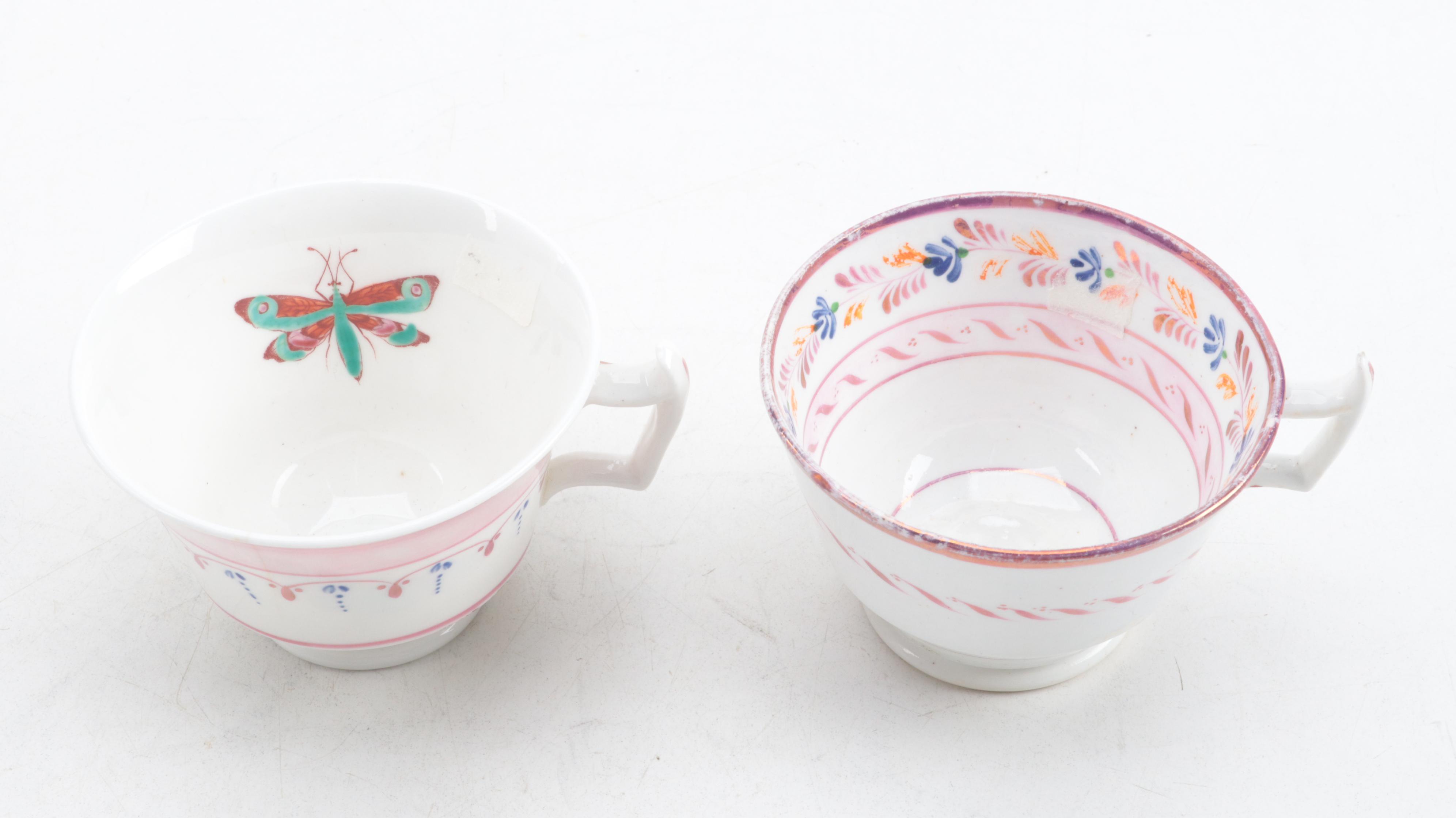 English Pearlware Pink Luster and Other Teacups and Tea Bowls, 19th Century