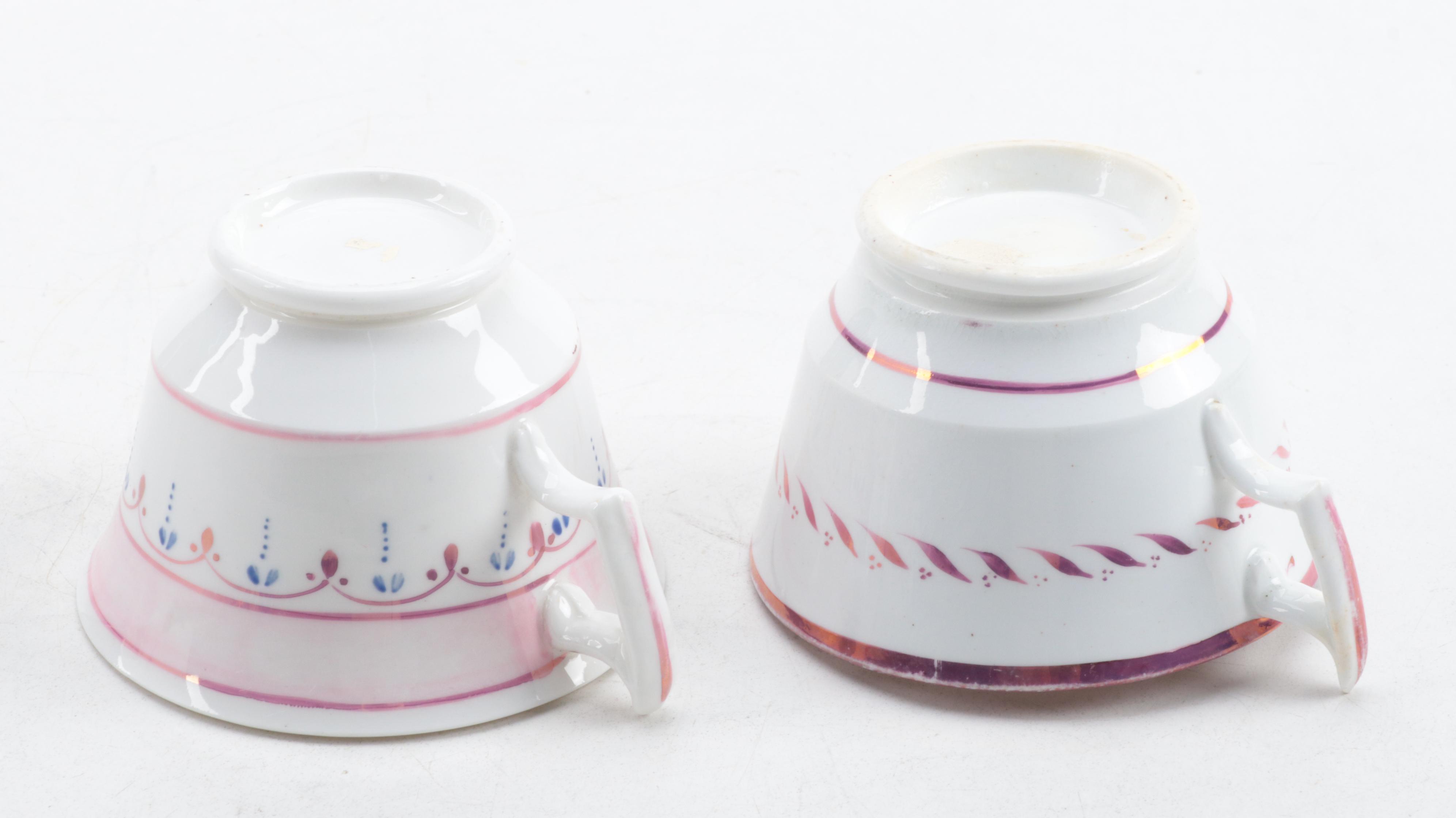 English Pearlware Pink Luster and Other Teacups and Tea Bowls, 19th Century