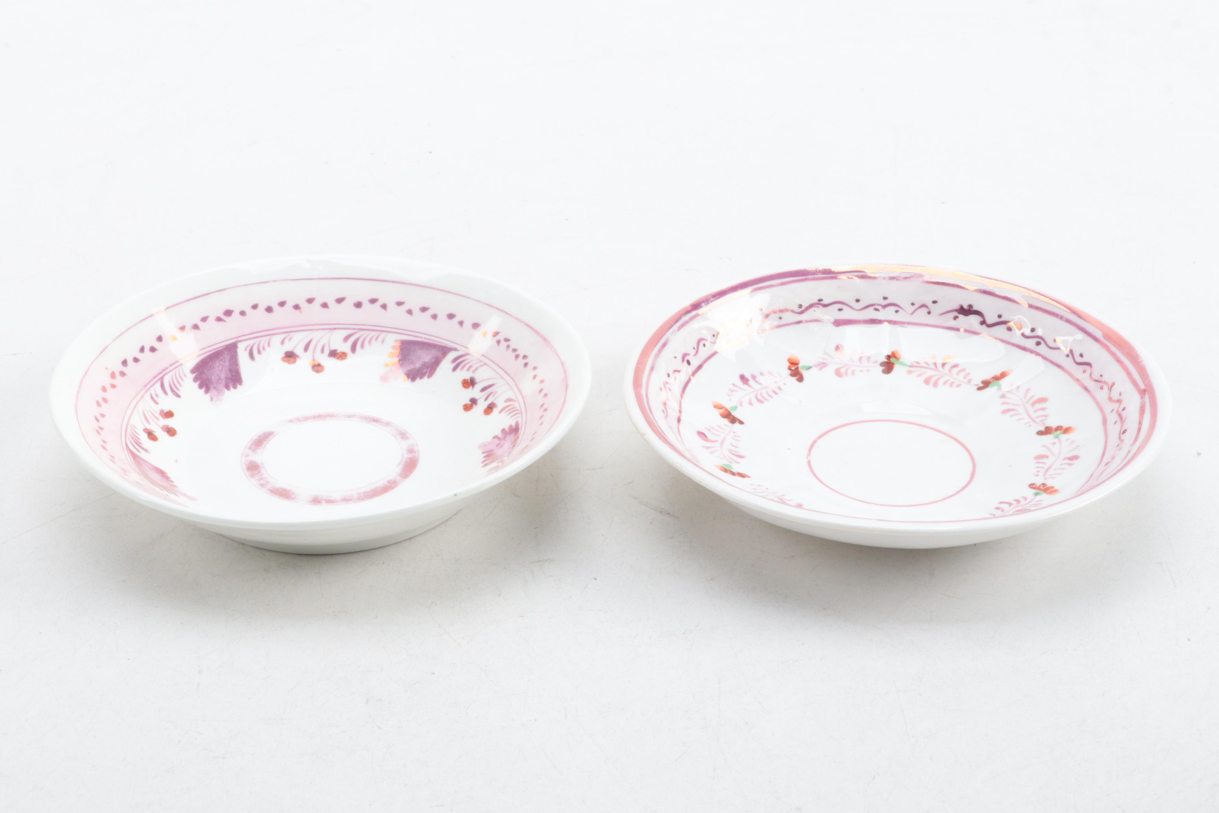 English Pearlware Pink Luster and Other Teacups and Tea Bowls, 19th Century