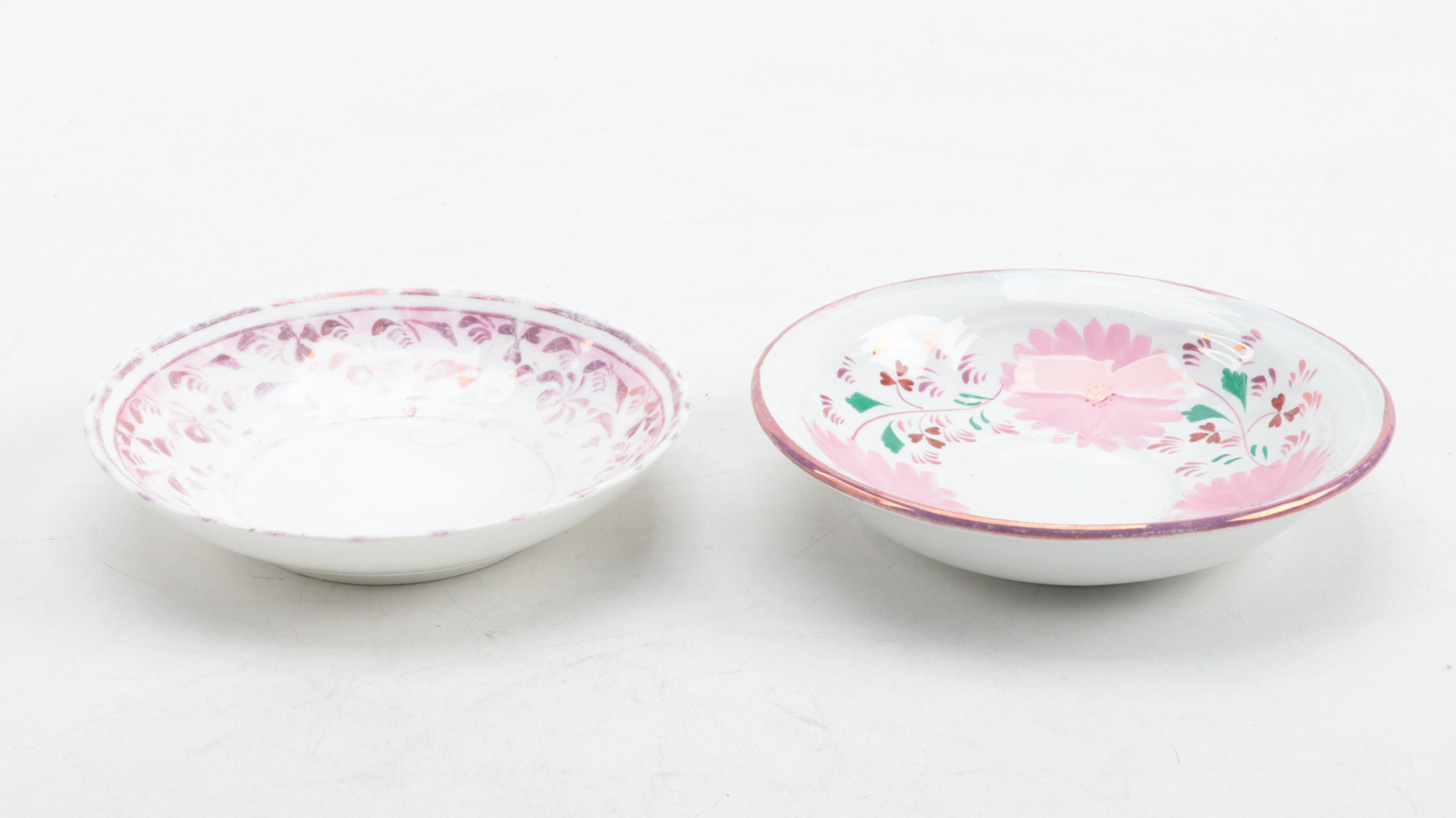English Pearlware Pink Luster and Other Teacups and Tea Bowls, 19th Century