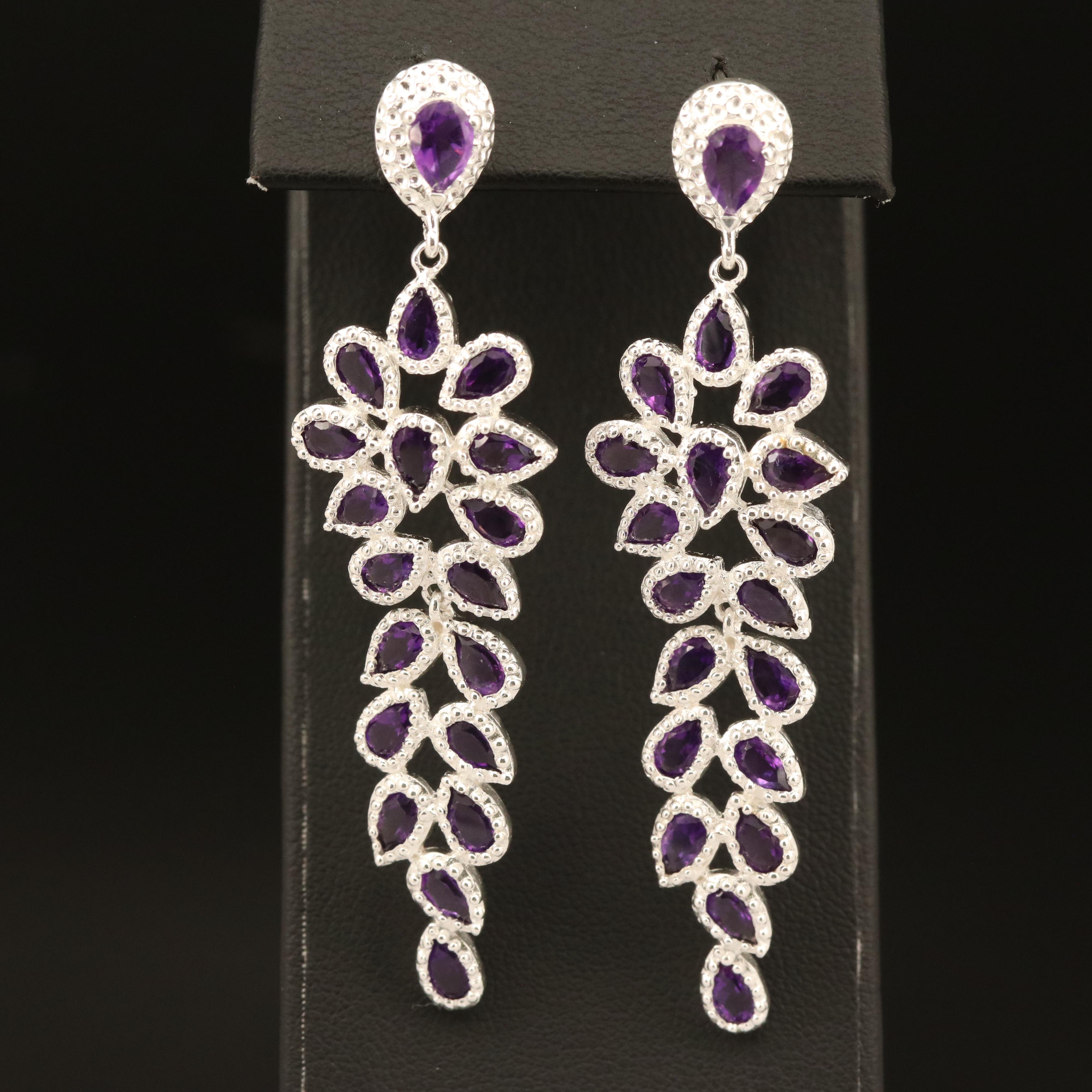 Sterling Amethyst Cluster Earrings