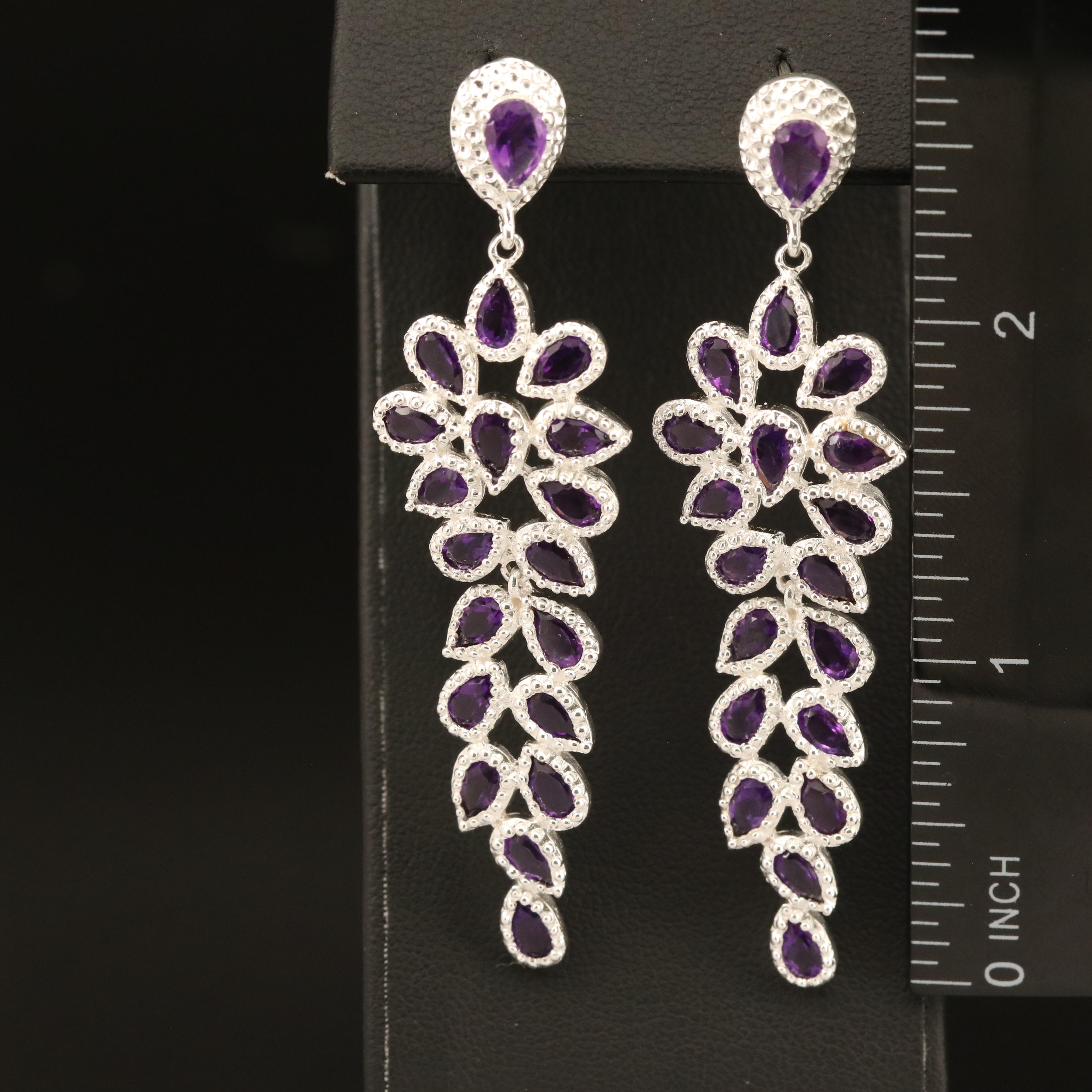 Sterling Amethyst Cluster Earrings