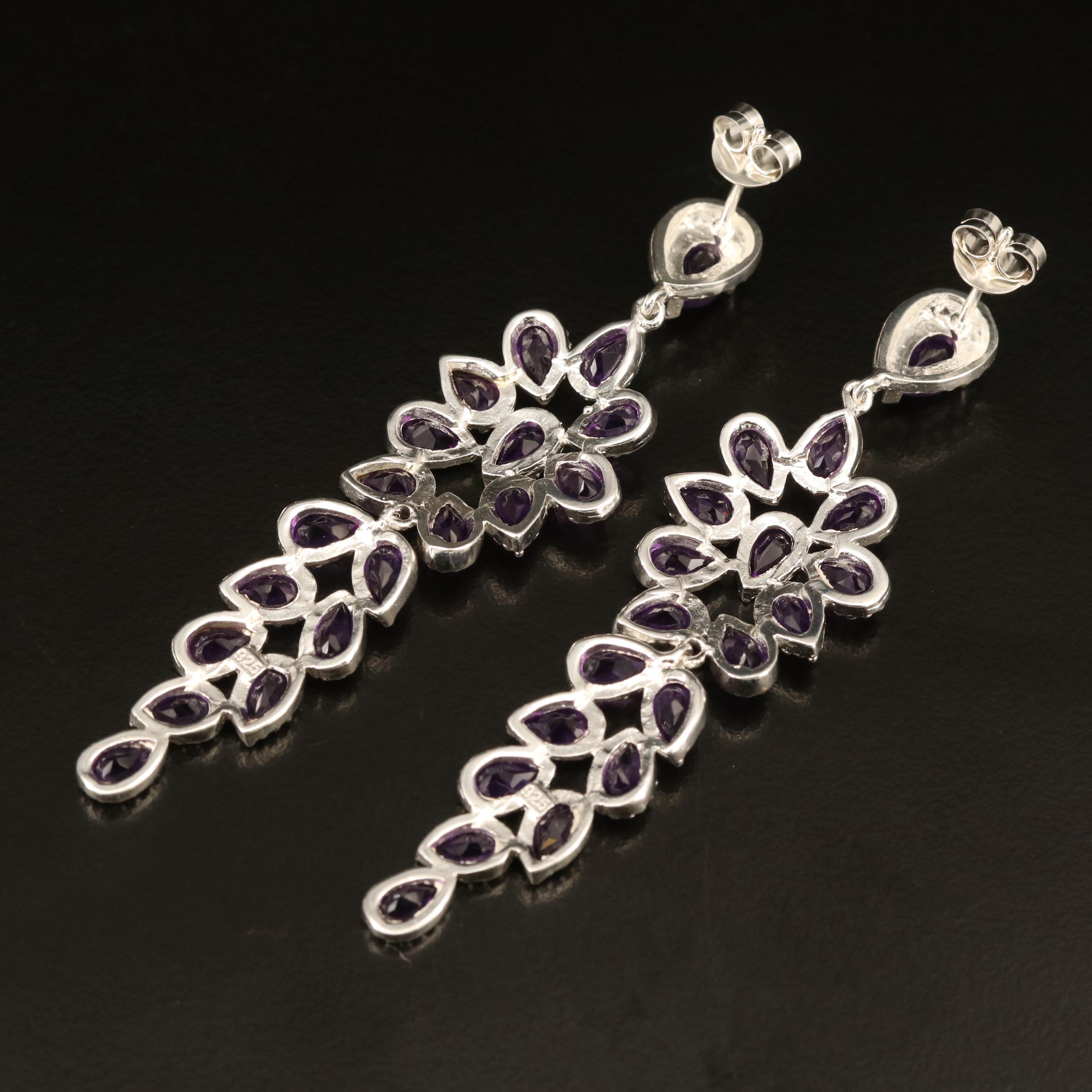 Sterling Amethyst Cluster Earrings
