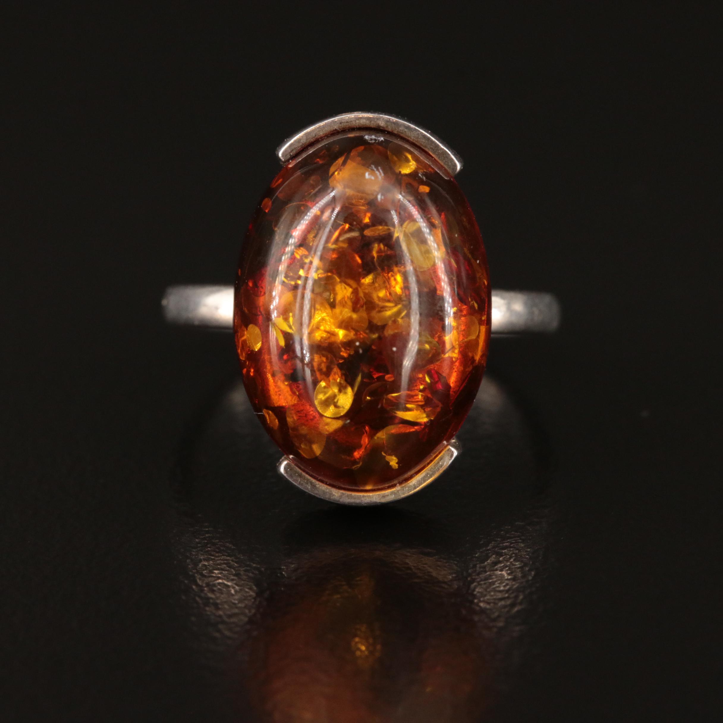 Sterling Amber Oval Ring