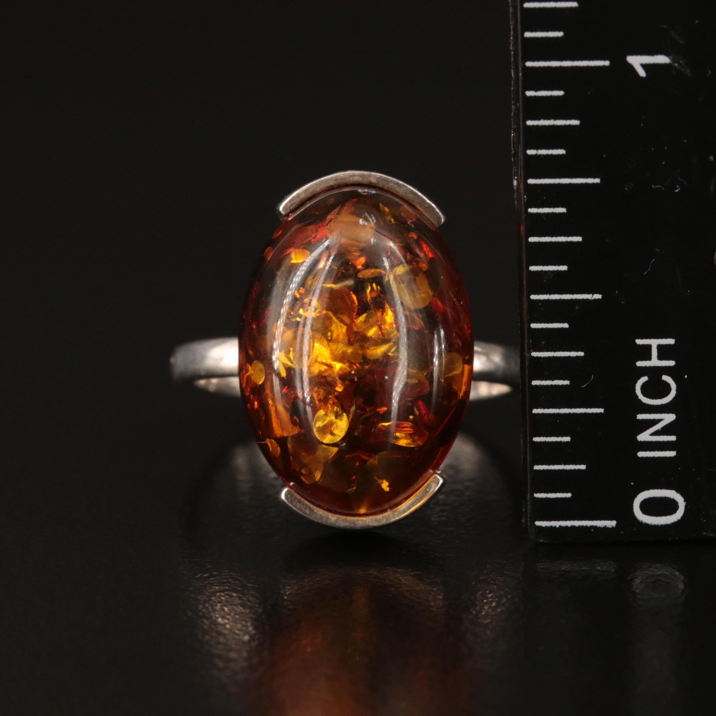 Sterling Amber Oval Ring