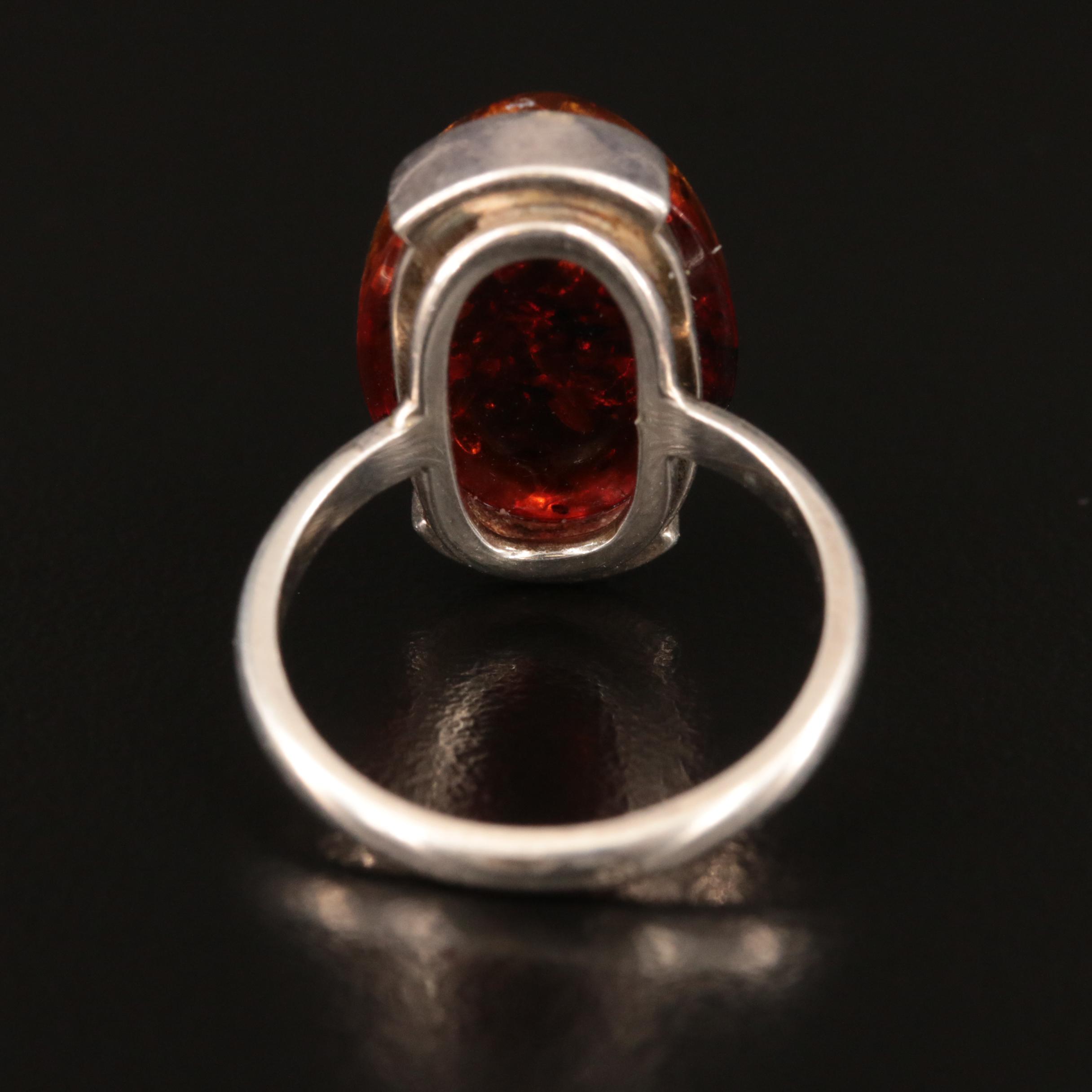 Sterling Amber Oval Ring