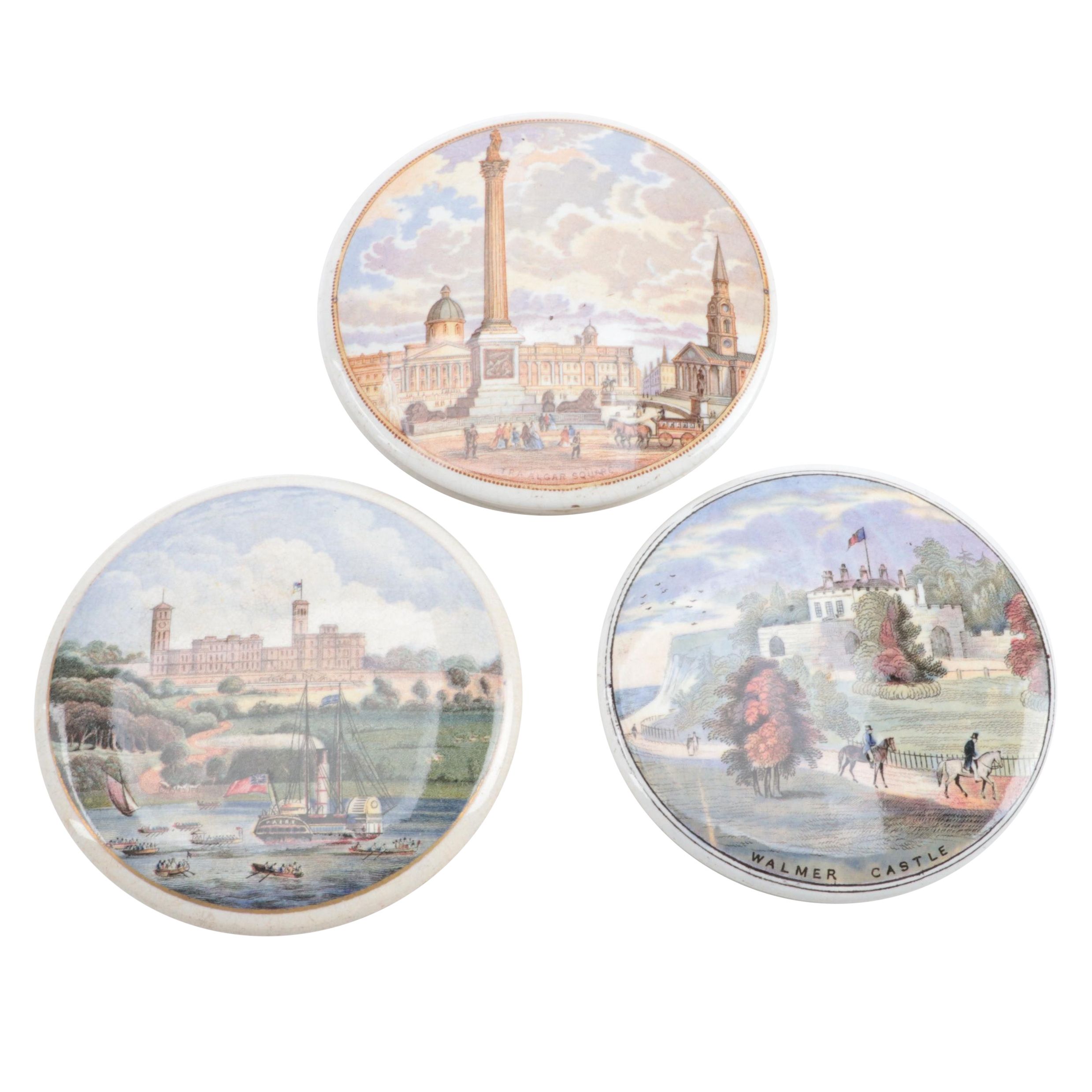 Prattware Pot Lids Depicting English Scenes, 19th Century
