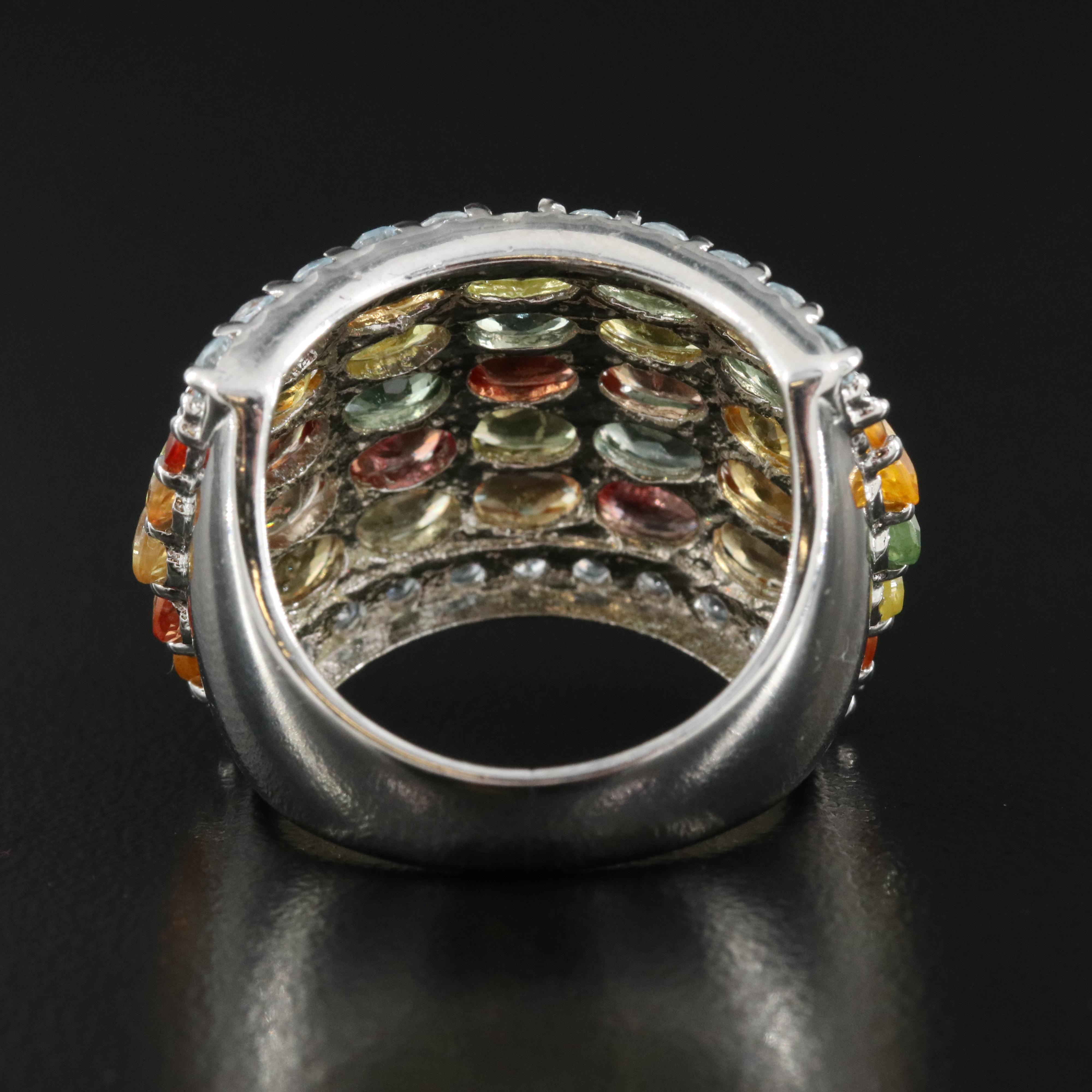 Sterling Sapphire and Topaz Multi-Row Ring