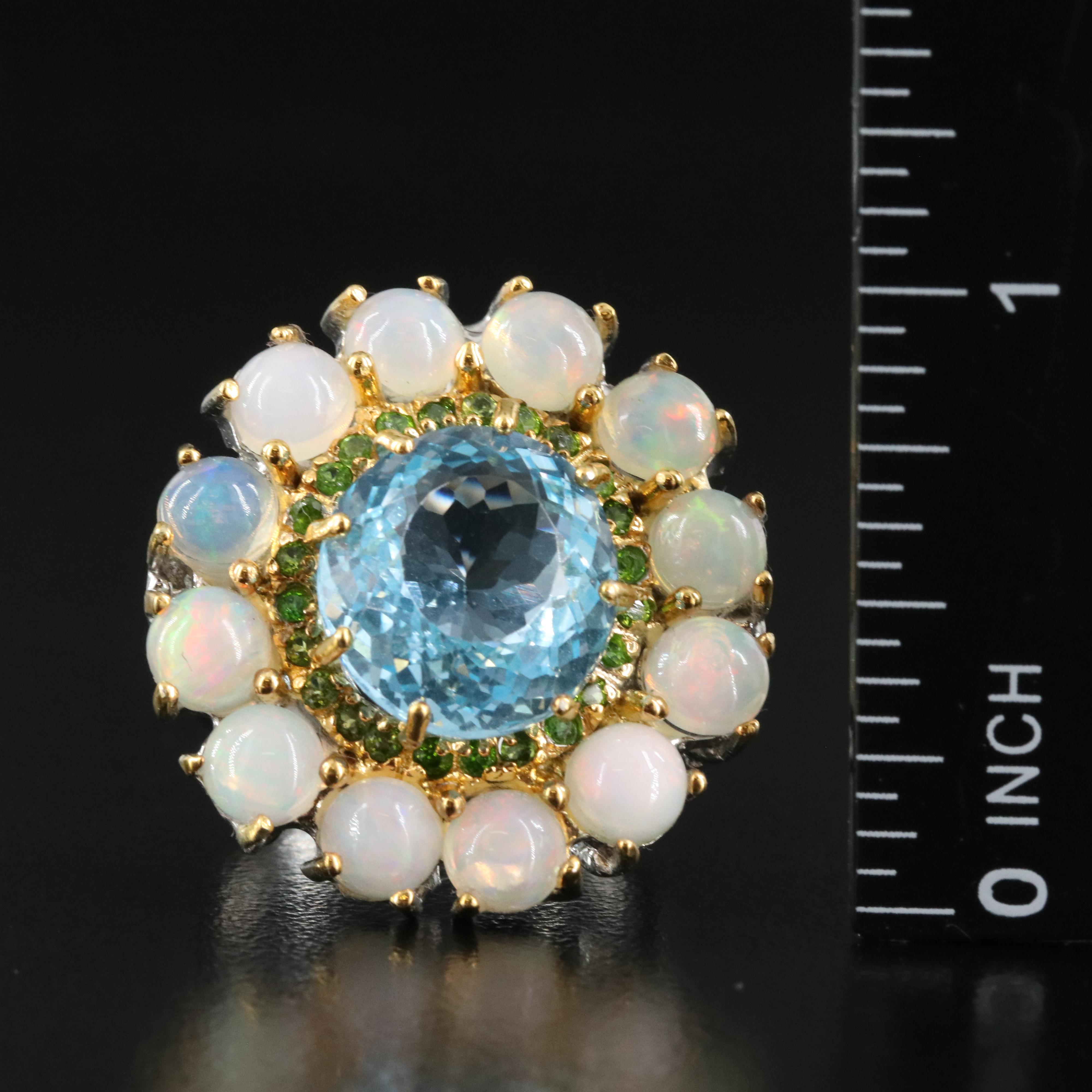 Sterling Topaz, Diopside and Opal Ring