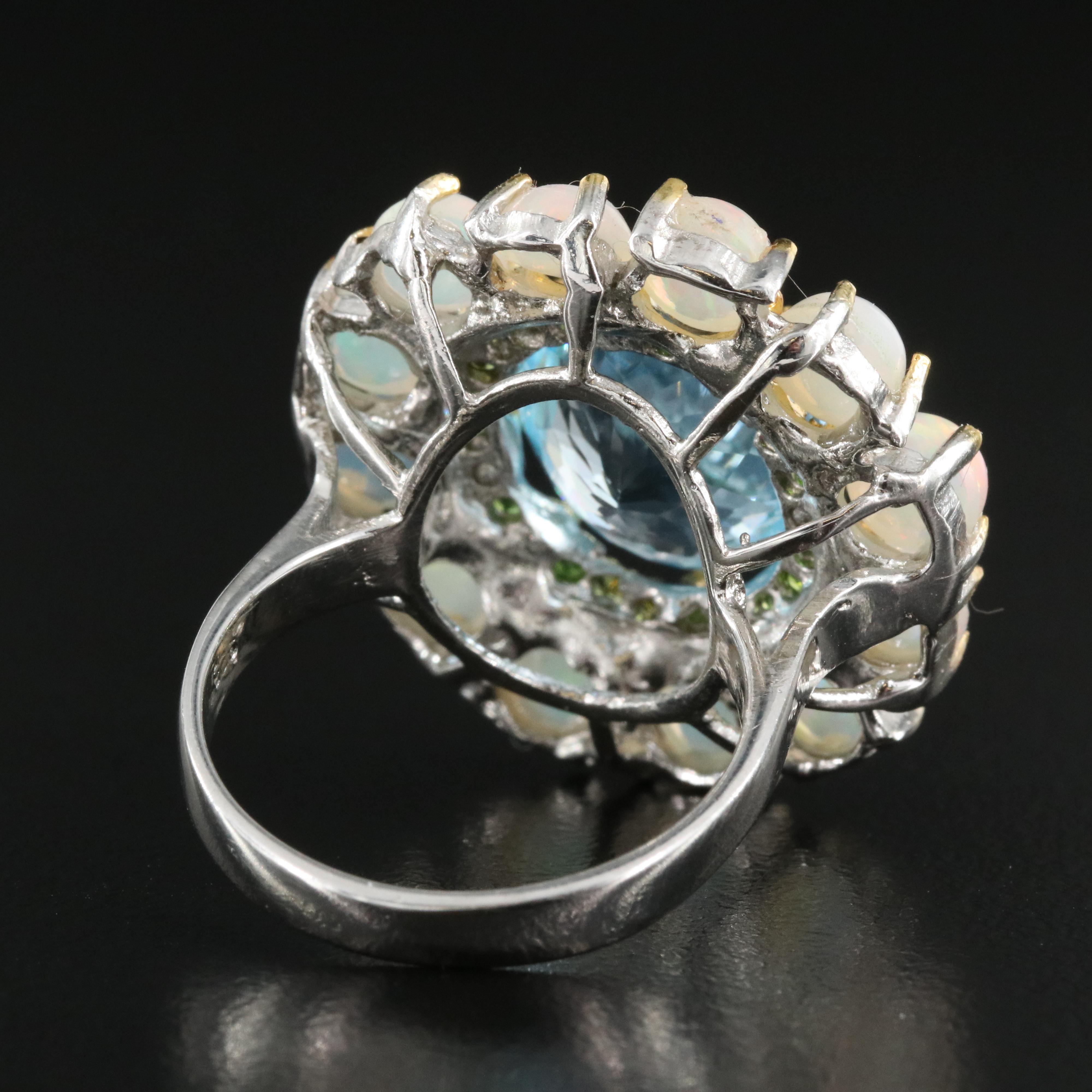 Sterling Topaz, Diopside and Opal Ring