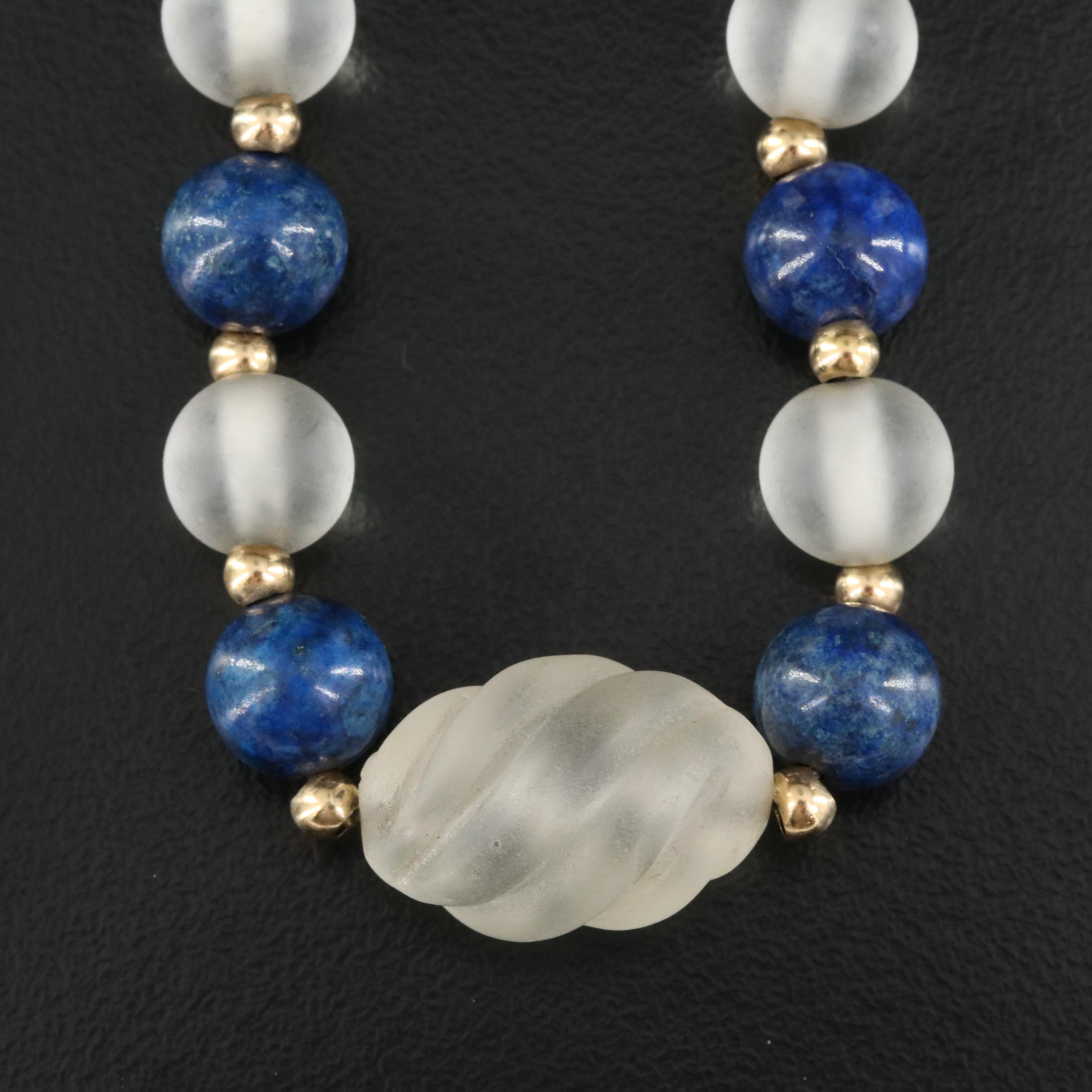 14K Lapis Lazuli and Glass Station Necklace