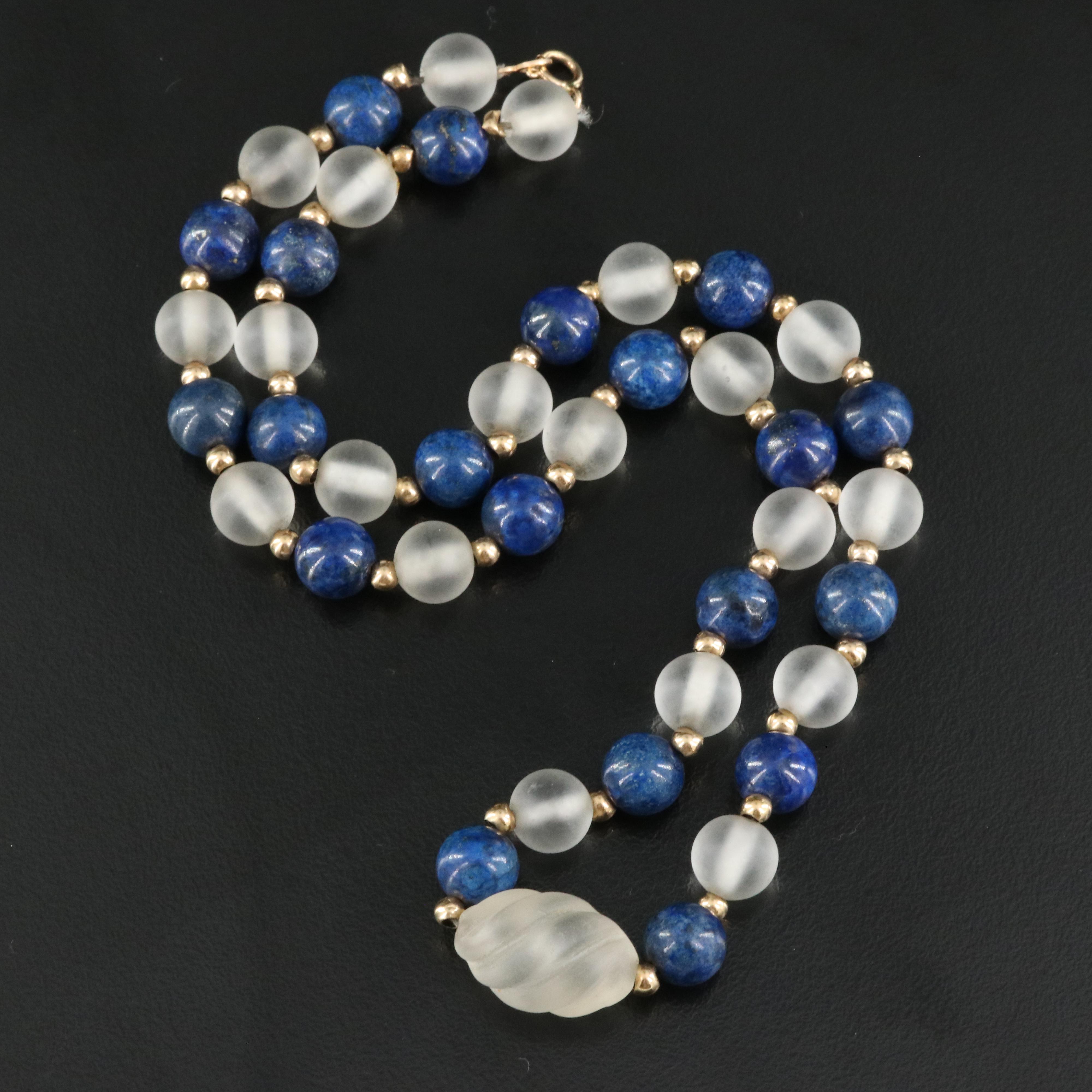 14K Lapis Lazuli and Glass Station Necklace