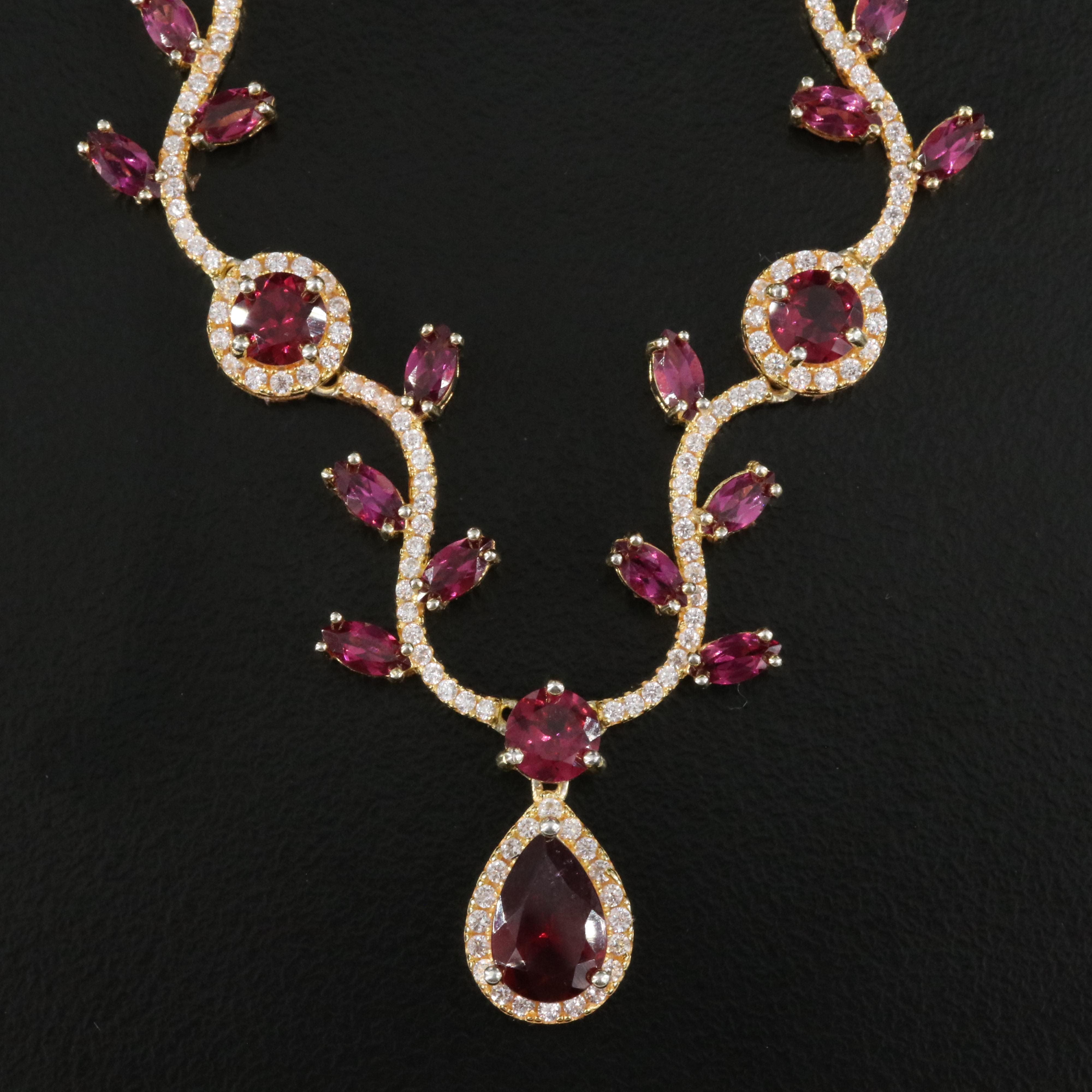 Sterling Rhodolite Garnet and Cubic Zirconia Necklace