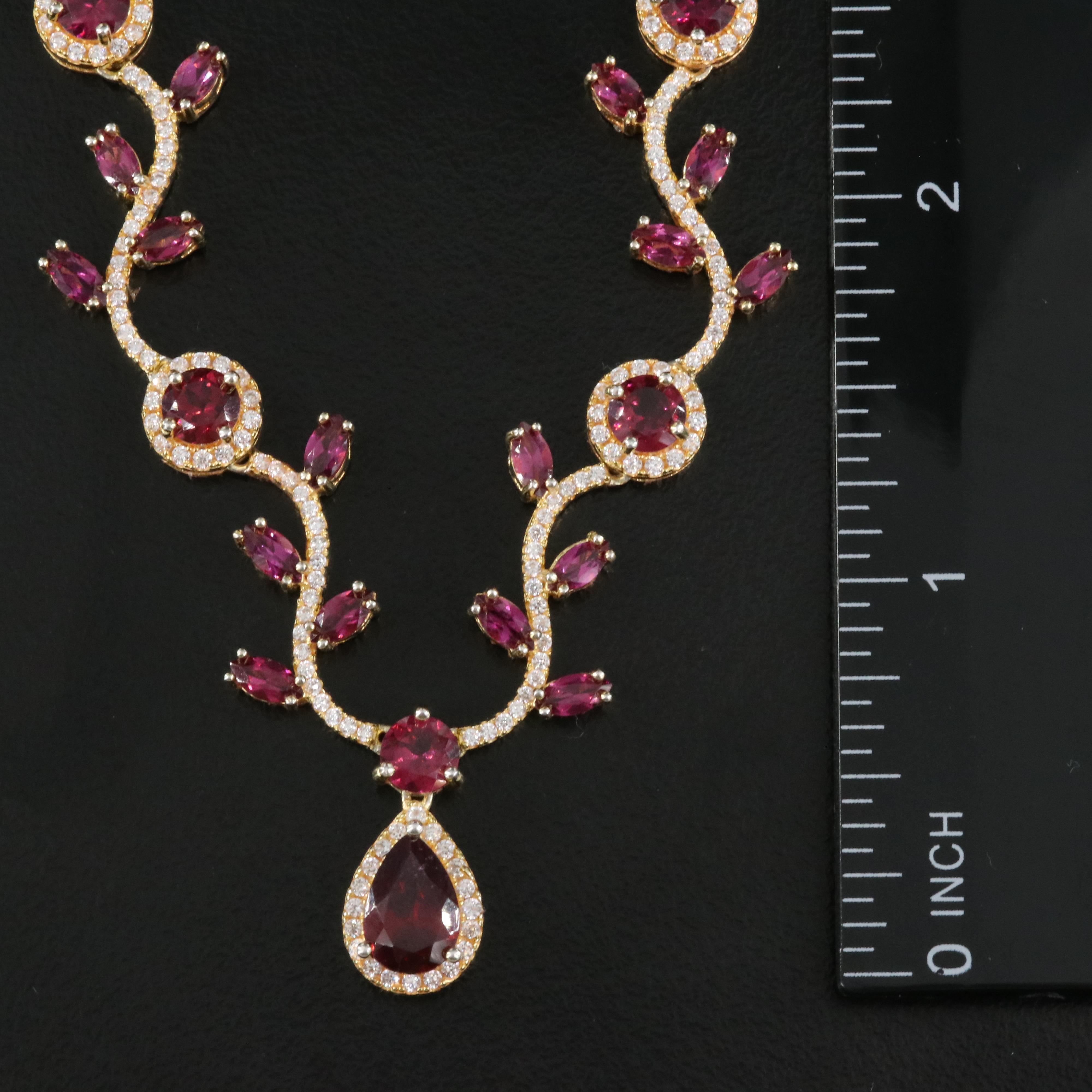 Sterling Rhodolite Garnet and Cubic Zirconia Necklace