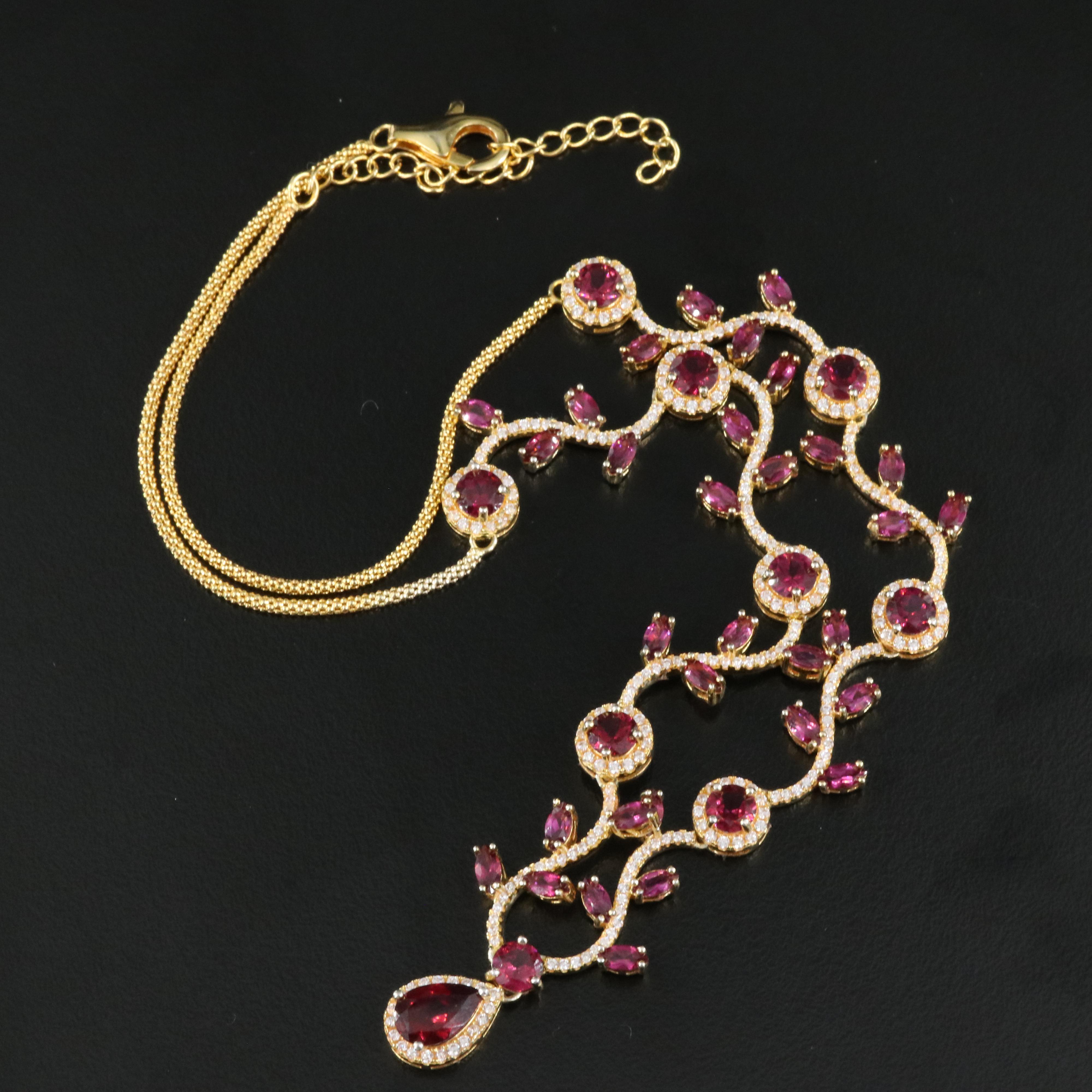 Sterling Rhodolite Garnet and Cubic Zirconia Necklace