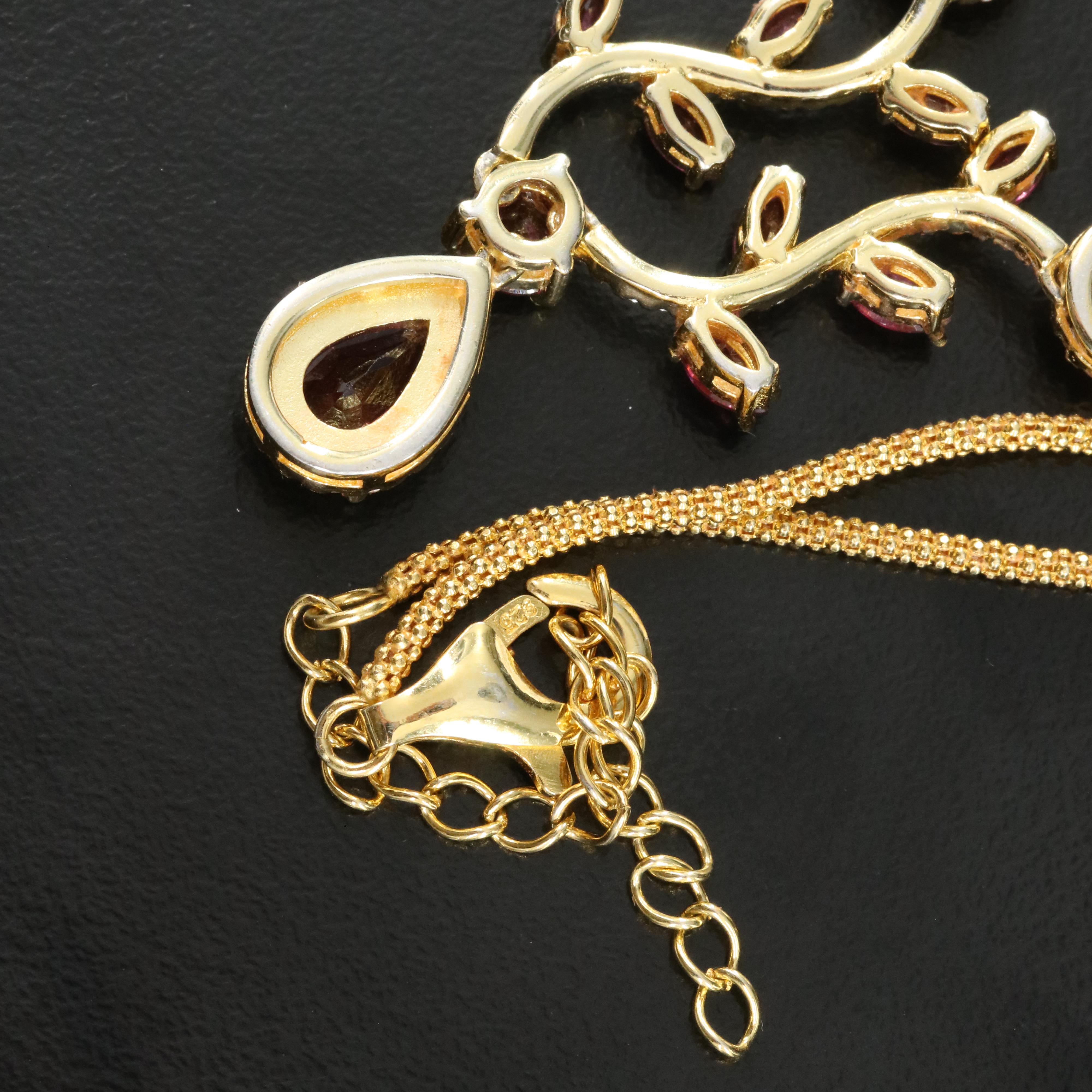 Sterling Rhodolite Garnet and Cubic Zirconia Necklace