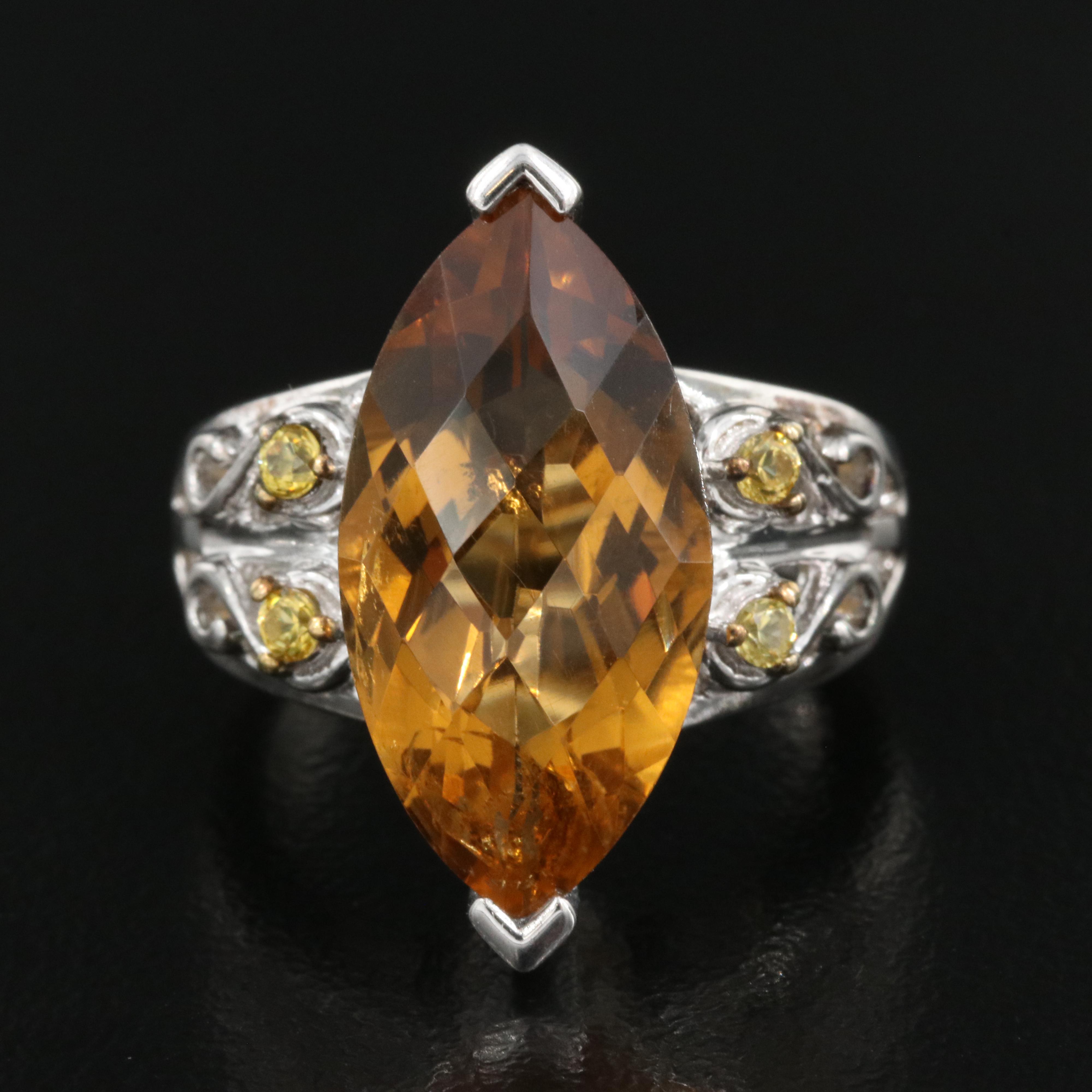 Sterling Citrine and Sapphire Pointer Ring