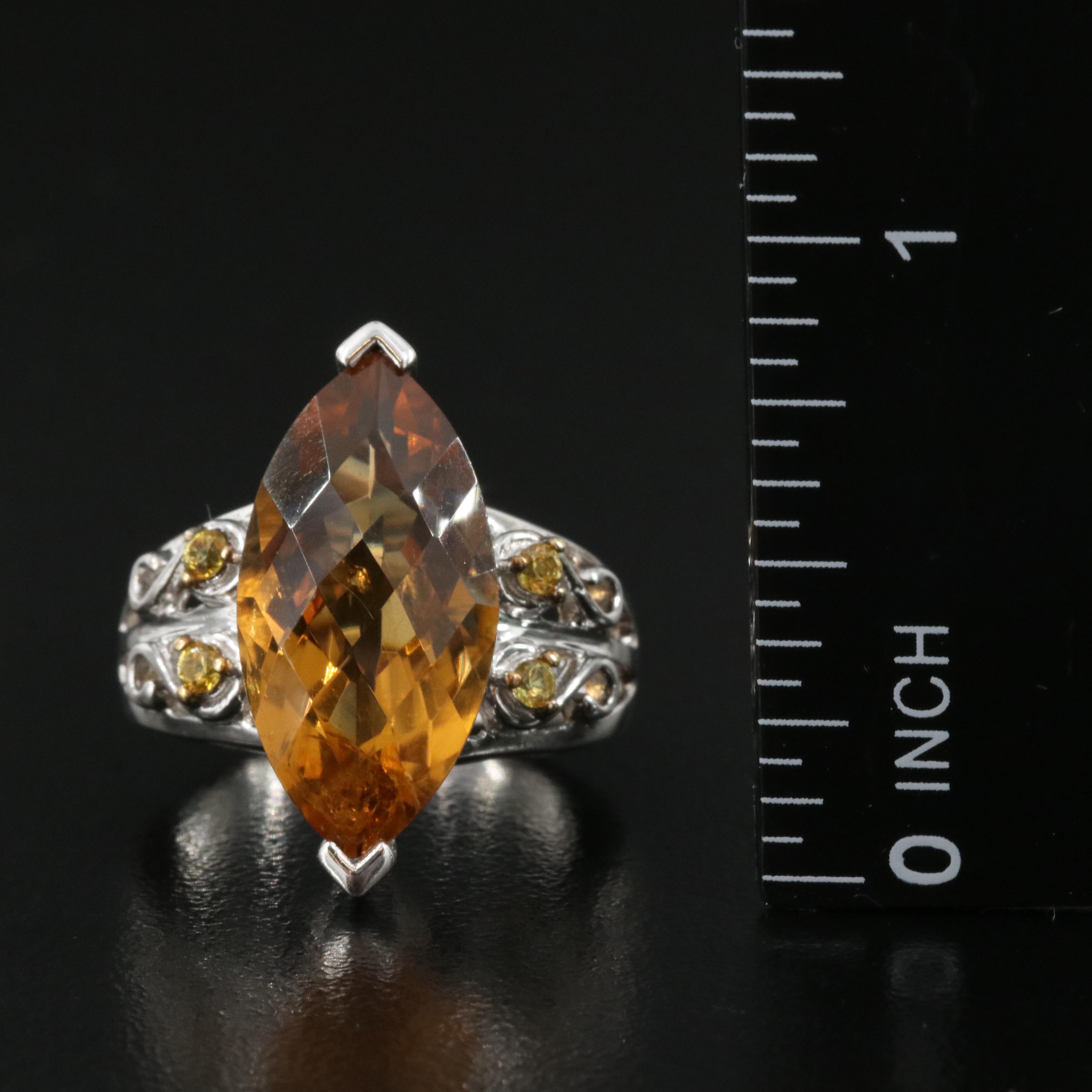 Sterling Citrine and Sapphire Pointer Ring