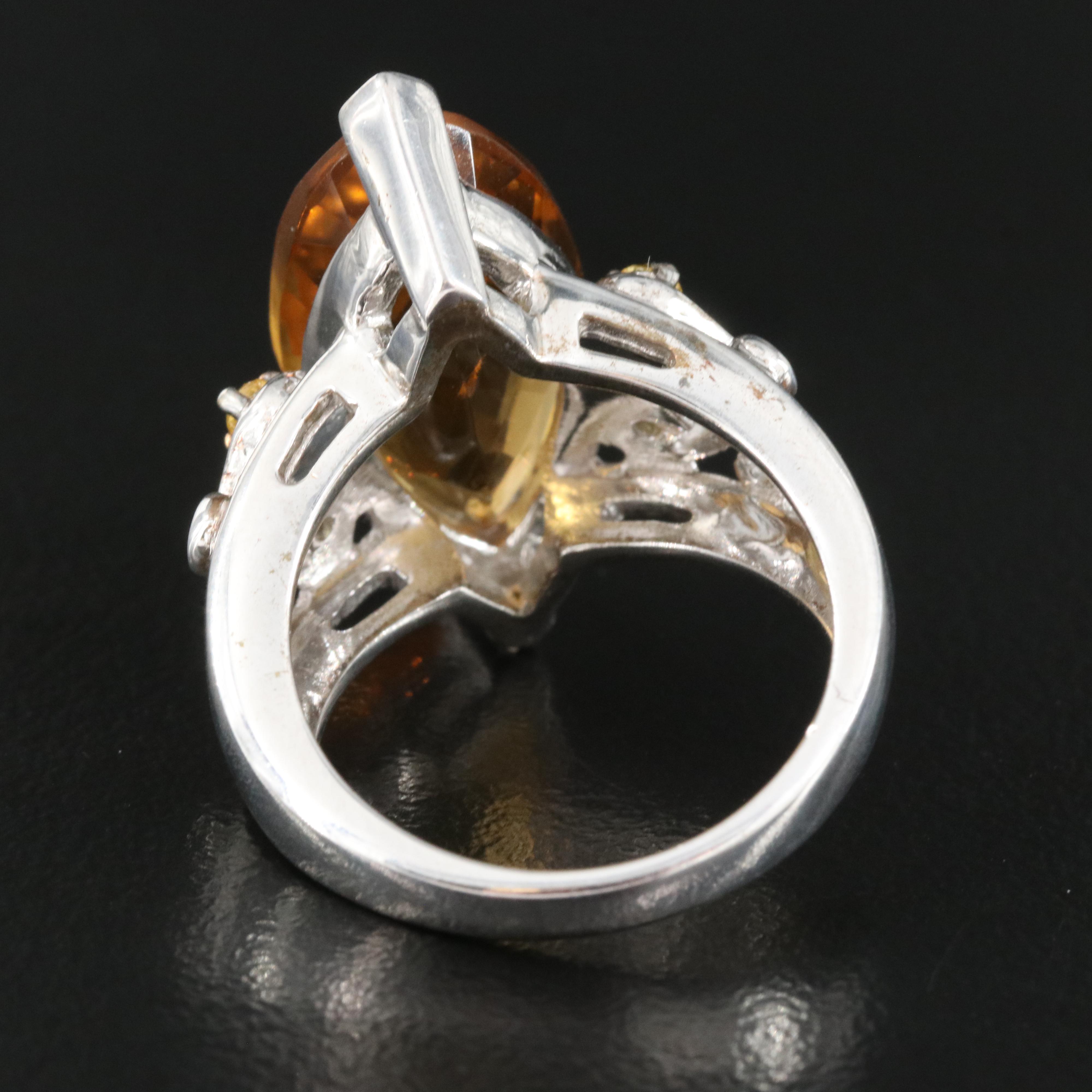 Sterling Citrine and Sapphire Pointer Ring
