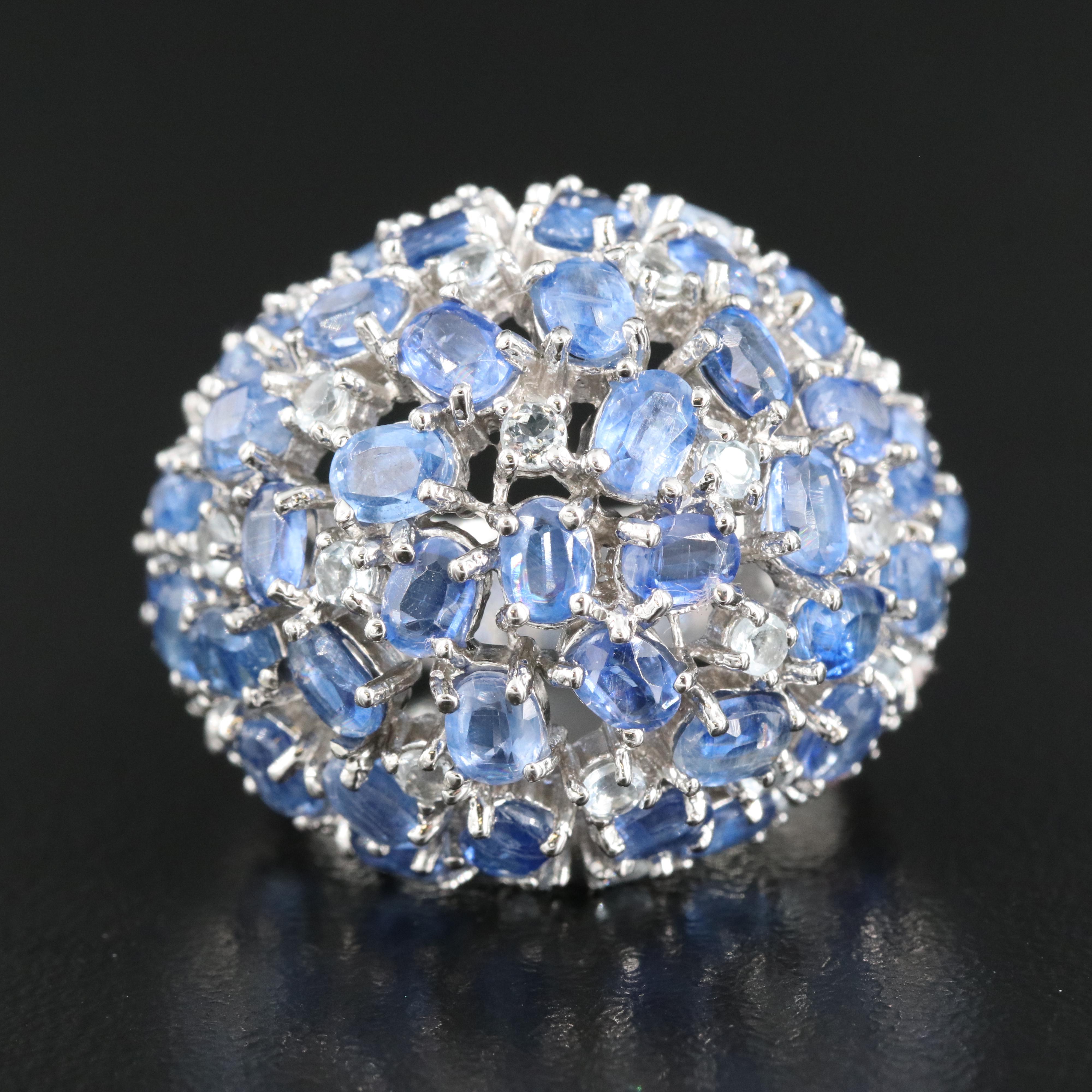 Sterling Kyanite and Aquamarine Cluster Ring