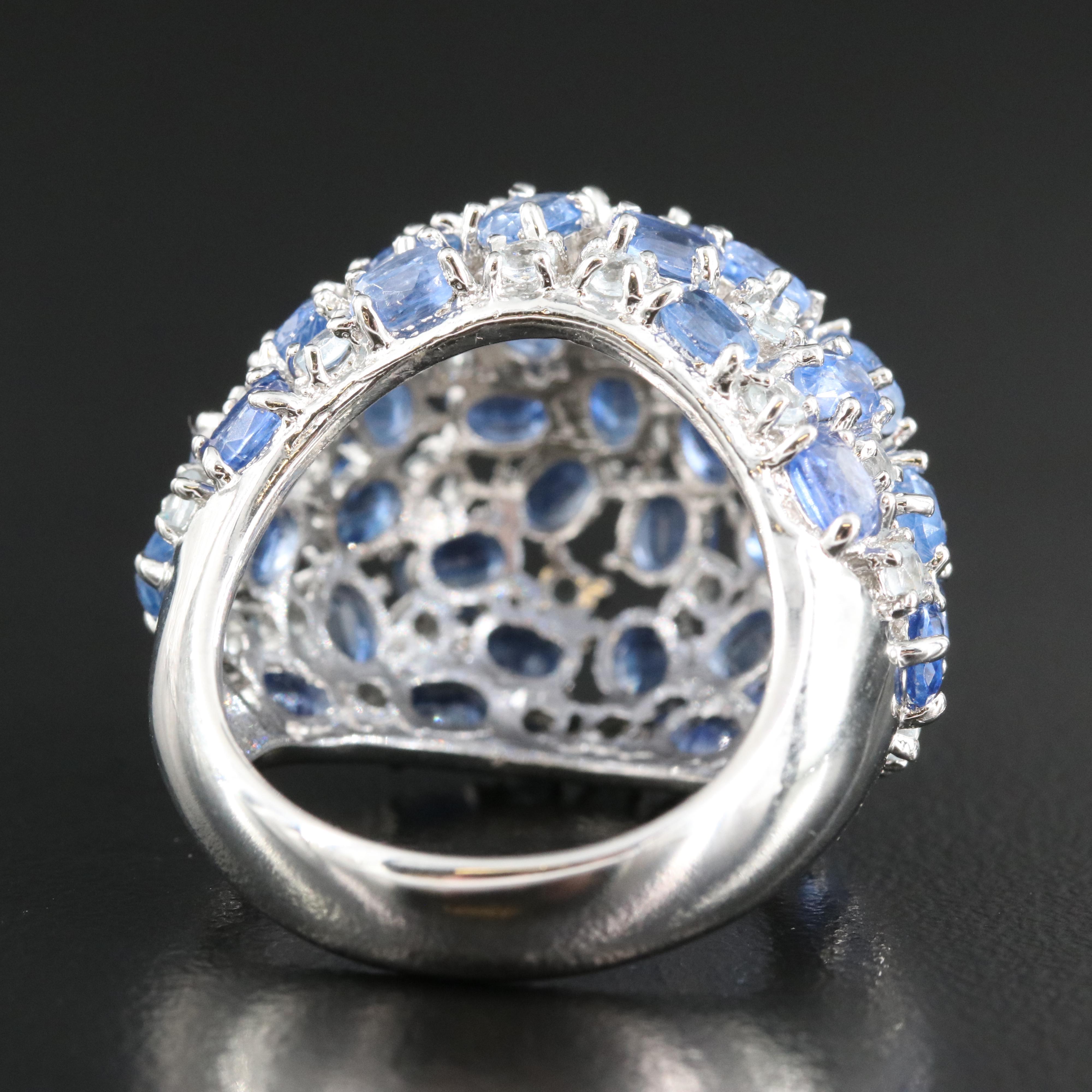 Sterling Kyanite and Aquamarine Cluster Ring