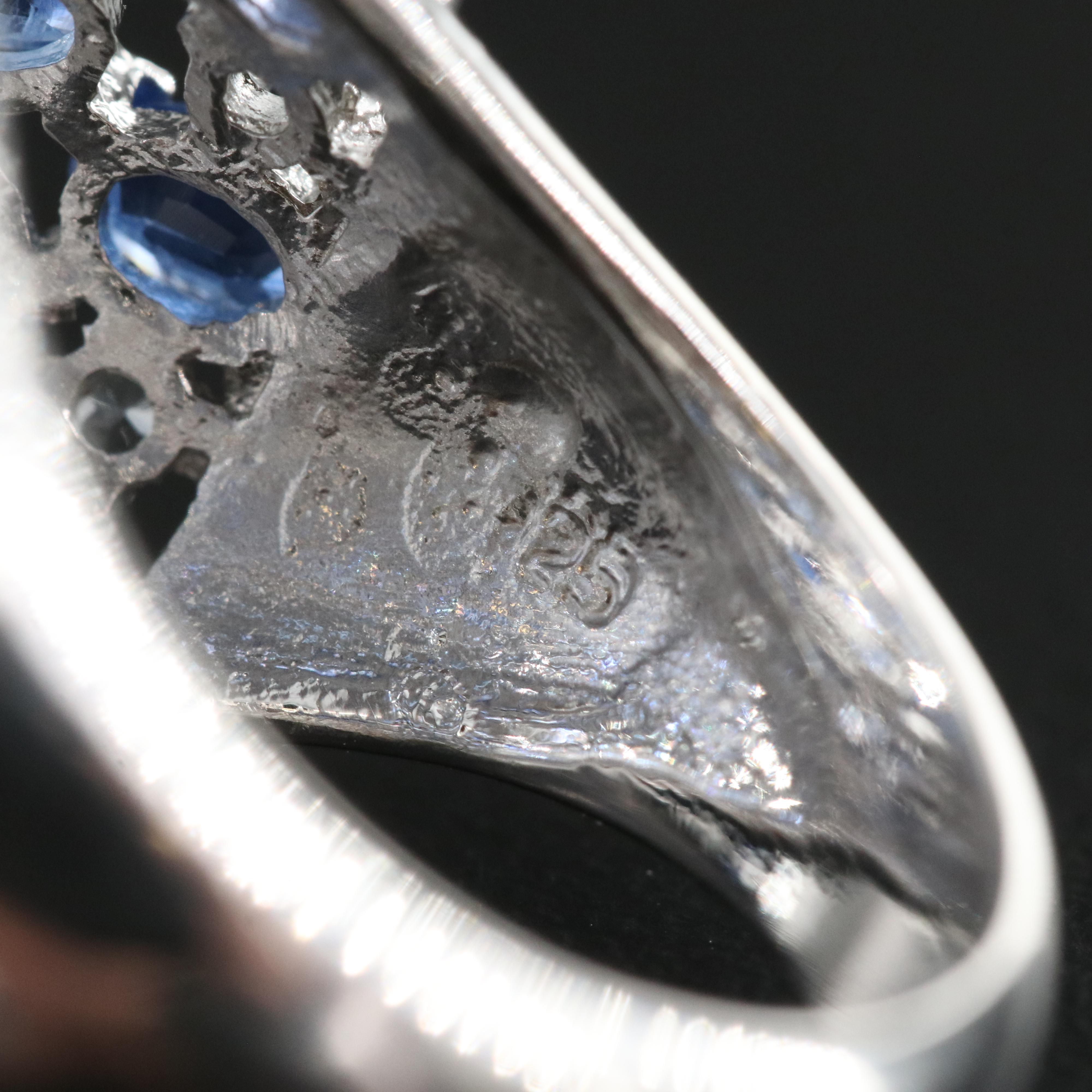 Sterling Kyanite and Aquamarine Cluster Ring