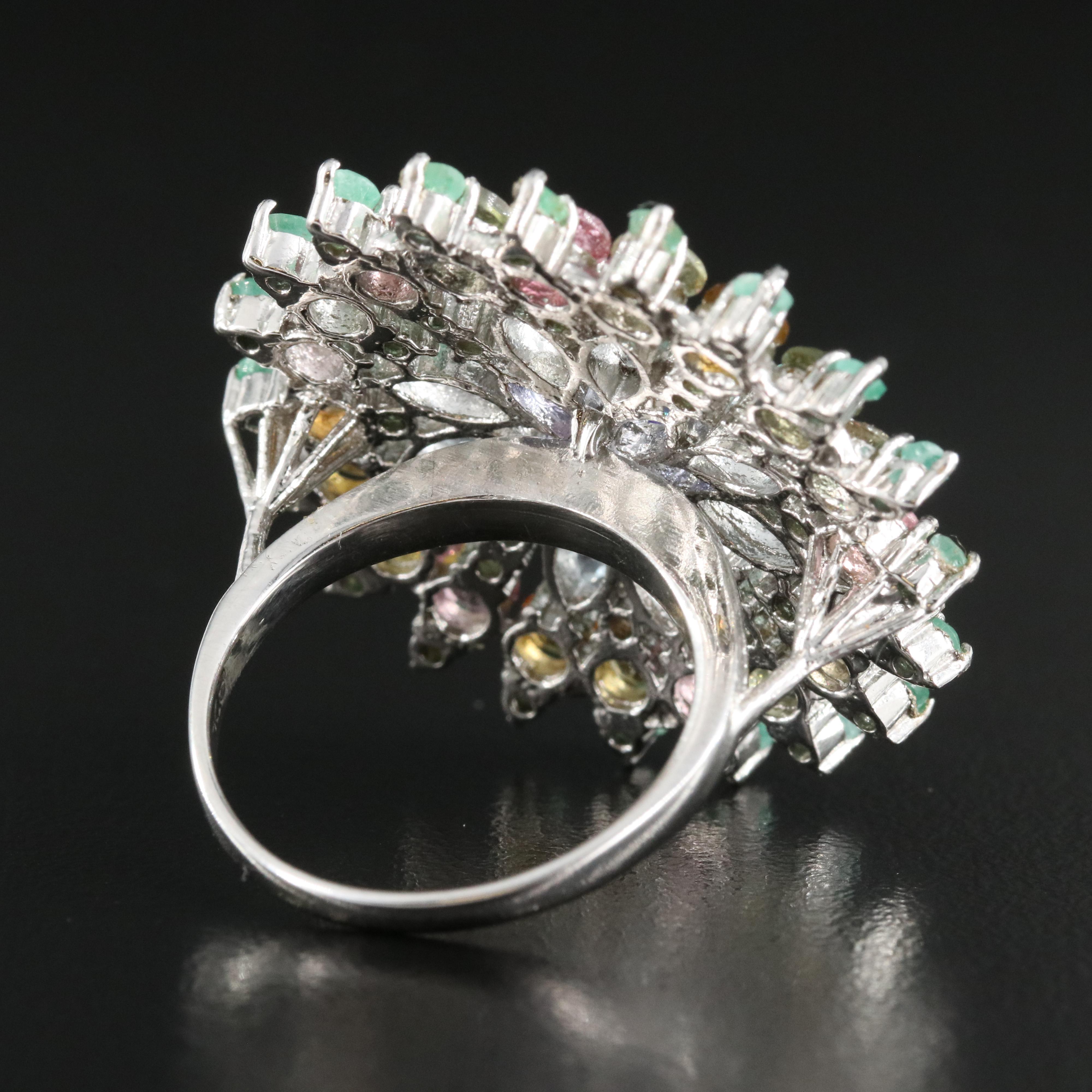 Sterling Tanzanite, Topaz and Gemstone Oval Cluster Ring