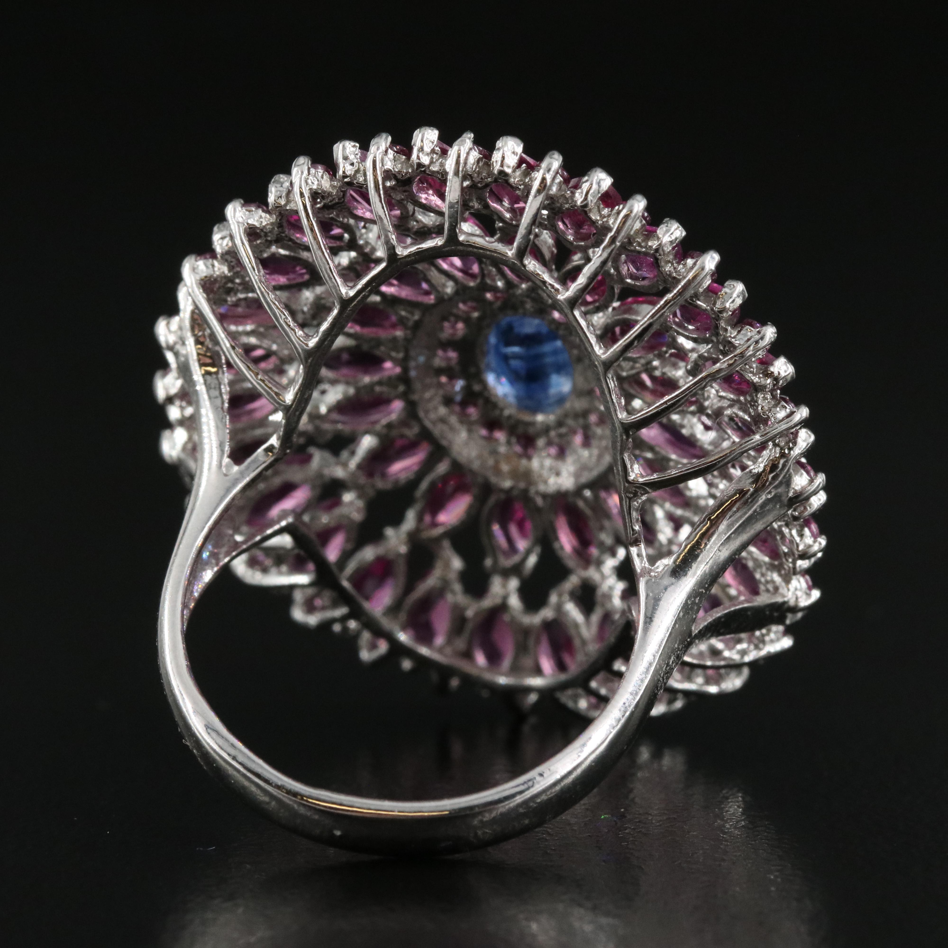 Sterling Kyanite and Rhodolite Garnet Oval Cluster Ring