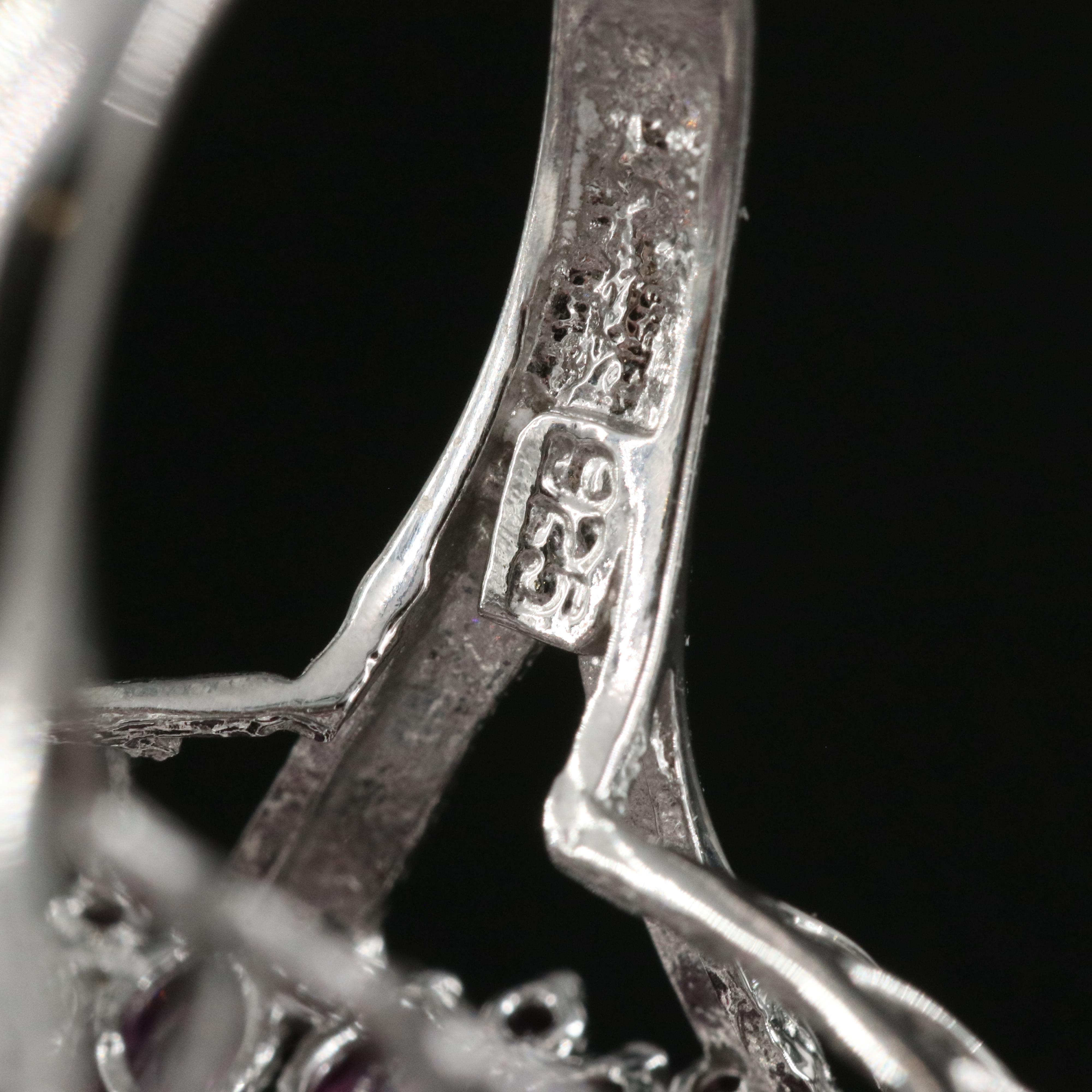 Sterling Kyanite and Rhodolite Garnet Oval Cluster Ring